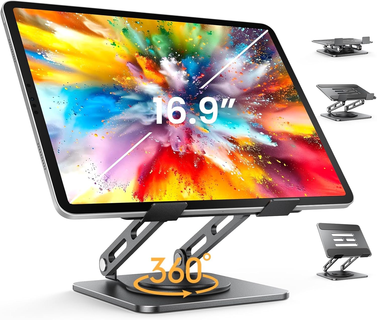 LOXP Adjustable Tablet Stand, 360 Rotating iPad Stand with Heavy-Duty Base | Matel, Perfect for Travel, Desk, Office, 4.7-16.9″ Device, iPad Pro Air Mini, Kindle, Surface Tablet, Portable Monitors