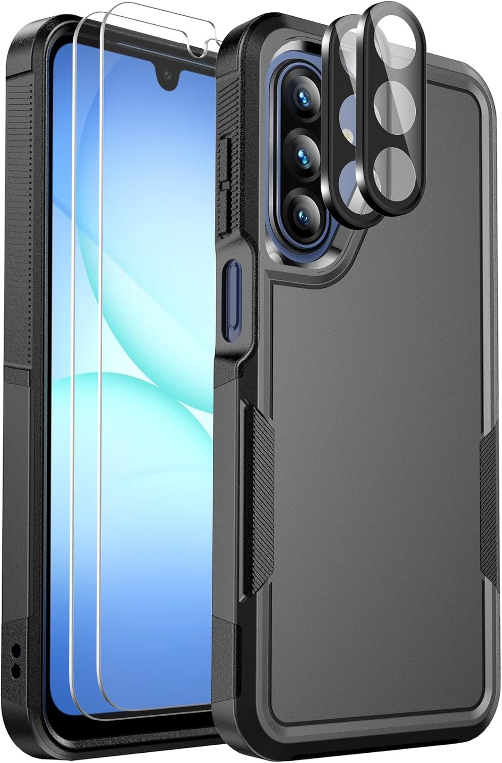 for Samsung Galaxy A17 5G Phone Case, [Military Grade Drop Protection] [Glass Screen Protector + Camera Lens Protector] Non-Slip Shockproof Case (Black)