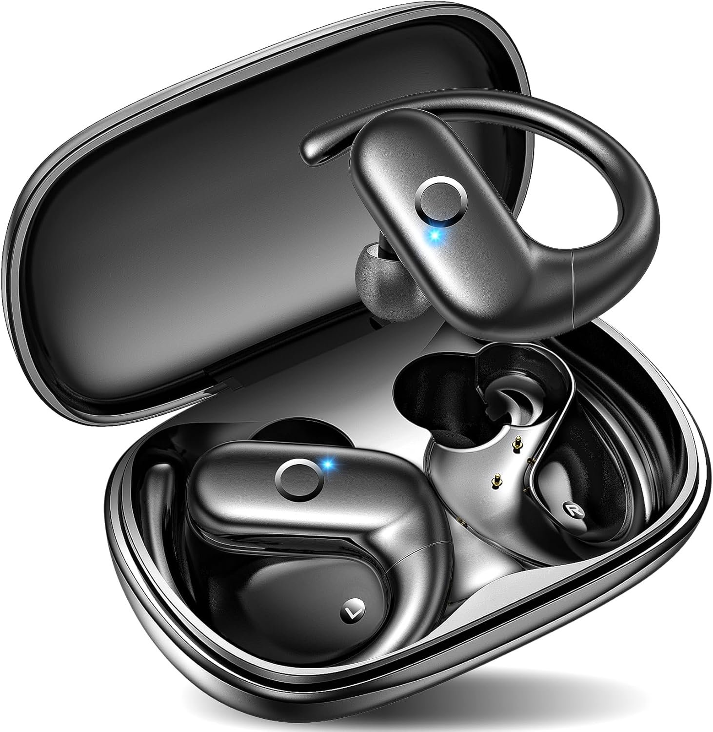 kurdene Wireless Earbuds Bluetooth Headphones Sport Over Ear Buds 60Hrs | Bluetooth 5.4 Earphones Redesigned Comfort Fit with Earhooks for Running,Meeting,Workout-Black