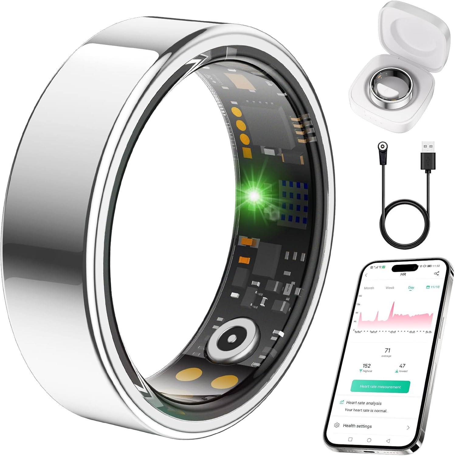Smart Ring for Women Men Fit Ring with Sleep Monitor, Heart Rate, Blood Oxygen Step Counter, IP68 Waterproof Fitness Ring, No Subscription Fee, Compatible with iOS & Android (Silver, 8#)