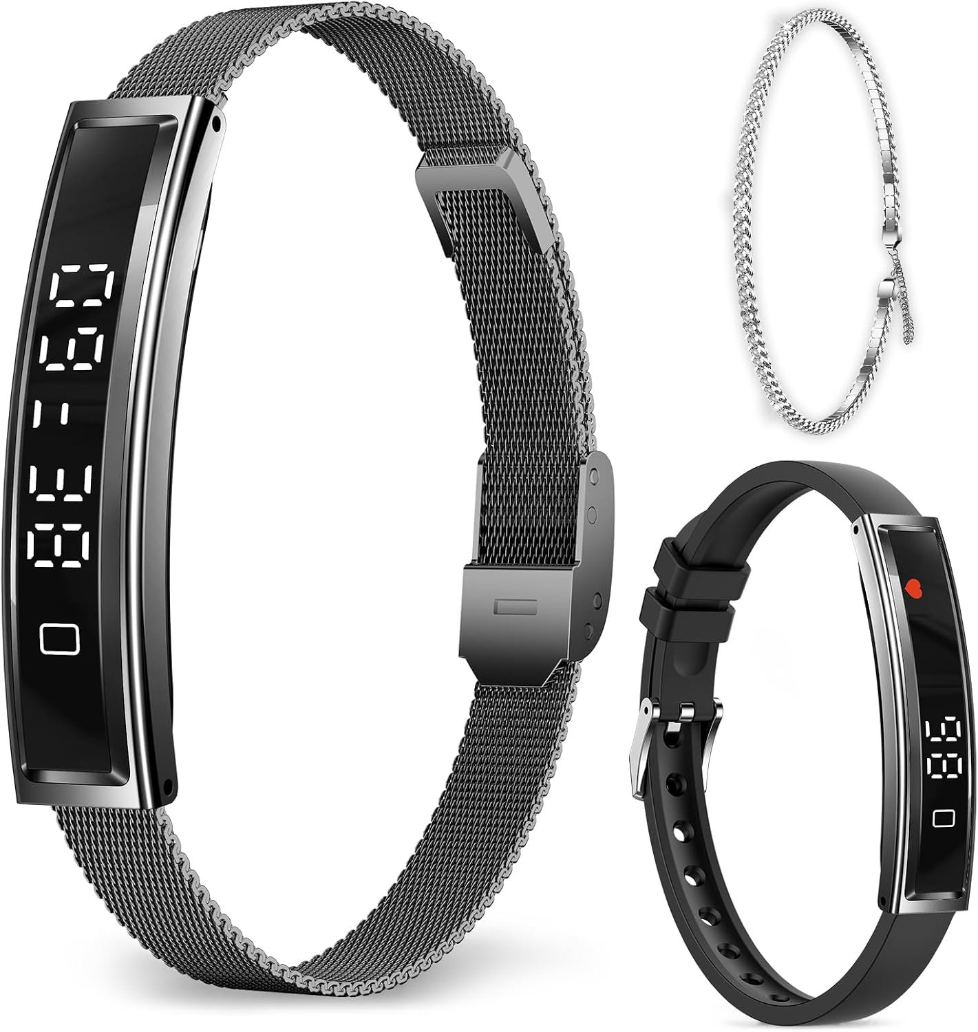 Smart Bracelet for Women Men, Slim Fitness Tracker Smart Wristband with Heart Rate/Blood Oxygen/Sleep Monitor/Pedometer,12 Sports Activity Tracker, Smart watch for Android iPhone,2 Bands,Black