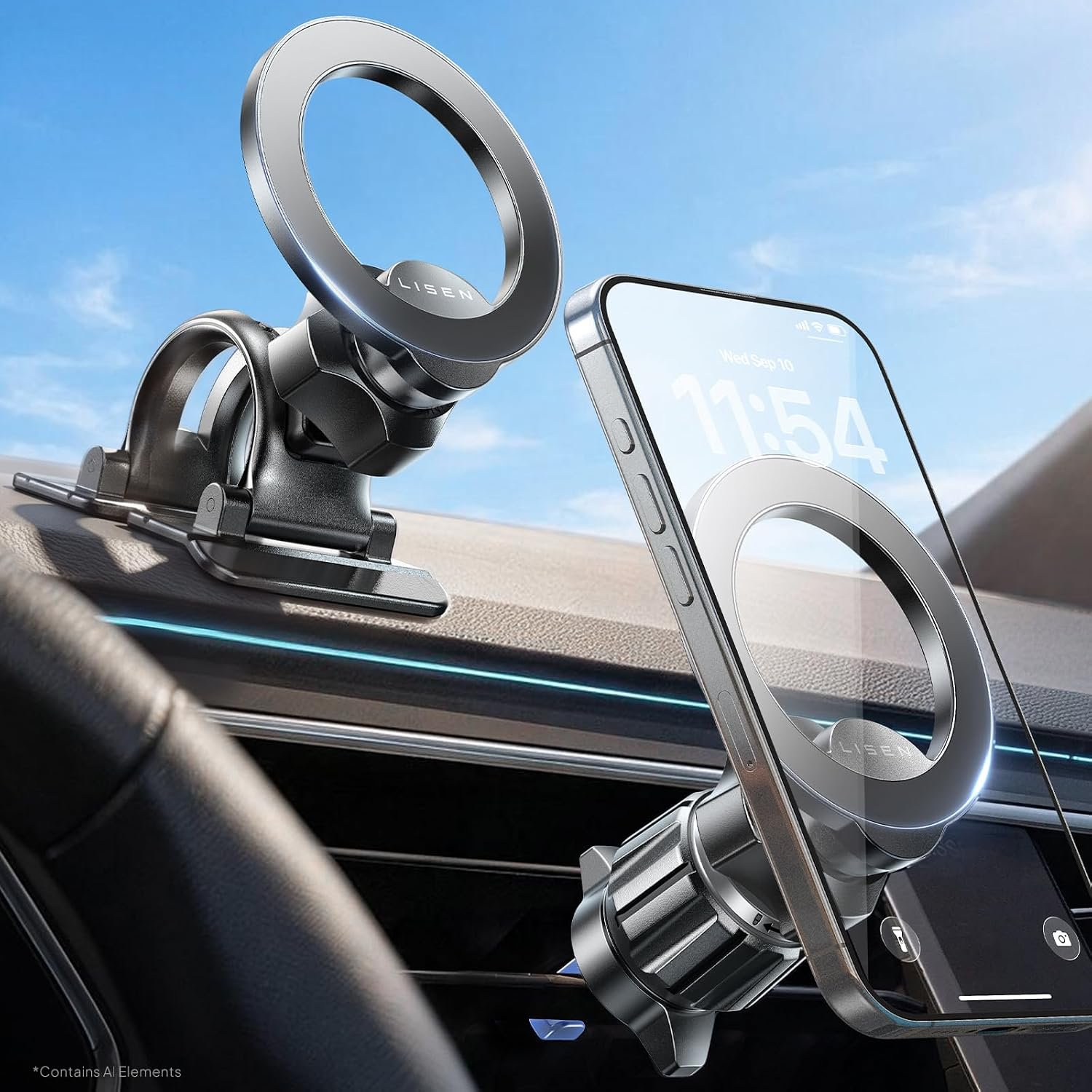 LISEN for MagSafe Car Phone Mount -Strong Magnets Magnetic Phone Holders for Your Car 2-in-1 Vent Dashboard Magnet Cell Phones Holder Mounts Car Accessories Gifts for Men Women fit iPhone, Black | Dash Accents