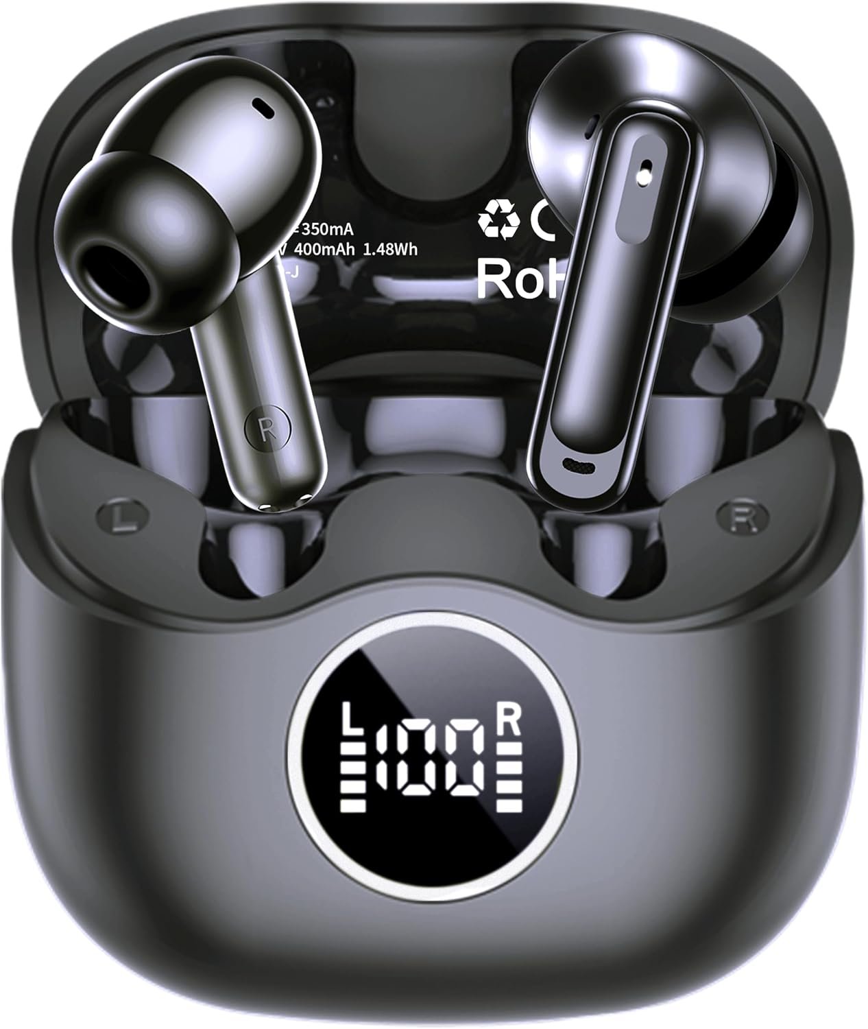 xinwld Adaptive Hybrid Active Noise Canceling 2026 Wireless Earbuds, 6 Mics ENC Clear Call Ear Buds, Hi-Res Audio Deep Bass Bluetooth 5.4 Headphones, 40H, LED, for Sports Running Gym Workout, Black