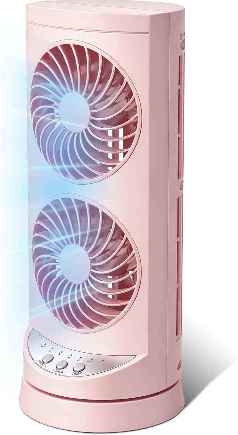 Personal Tower Cooling Fans that Blow Cold Air,25dB Quiet Fan with 24ft/s | Standing Small Desk Fan with 3 Speeds & Timer, 60° & 110° Oscillating Table Fan, Electric Floor Fan for Bedroom, Home,Pink