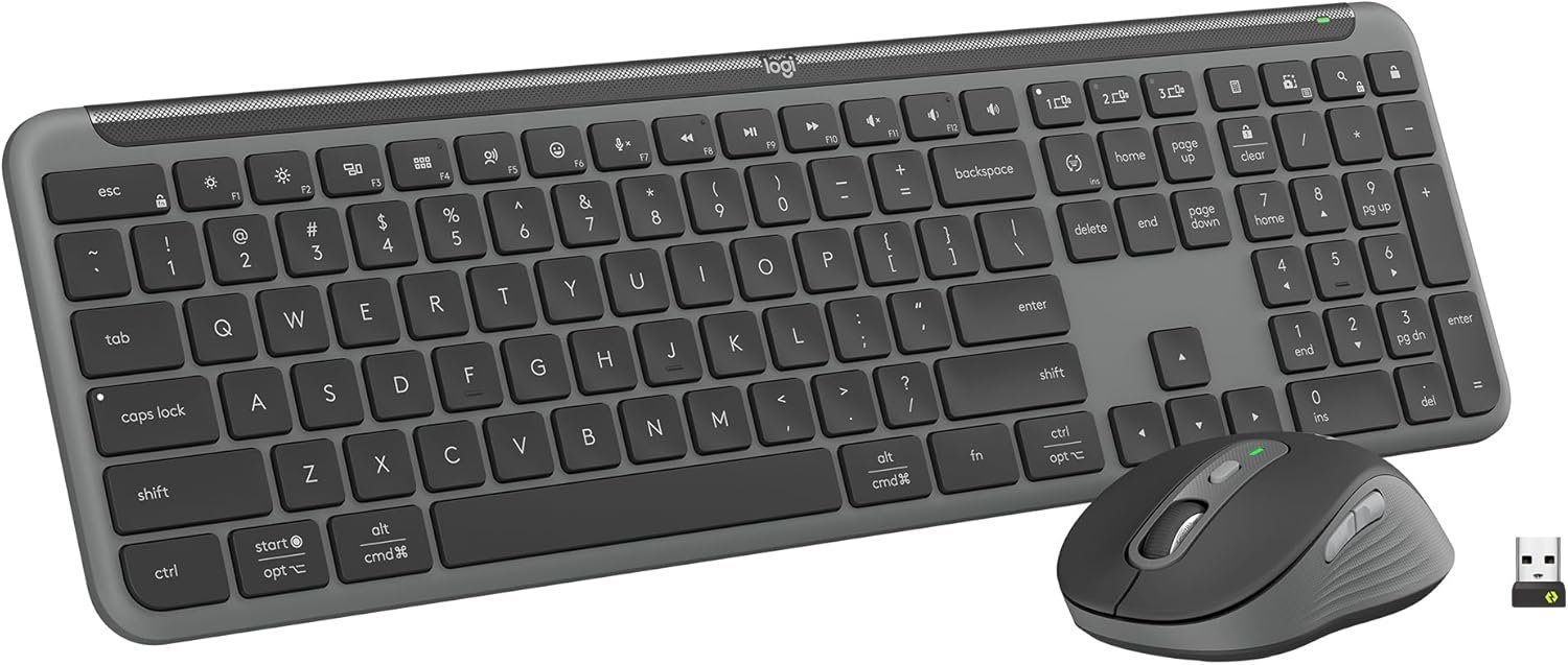 Logitech MK955 Signature Slim Wireless Keyboard Mouse Combo | For larger hands, quiet typing and clicking, switch across three devices, Bluetooth, Multi-OS, for Windows and Mac