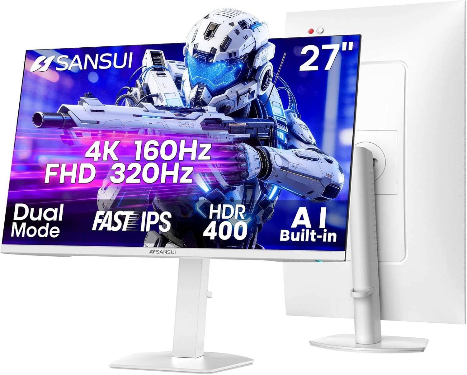 SANSUI 27″ 4K Gaming Monitor, UHD 160Hz or FHD 320Hz Dual Mode PC Monitor- Fast IPS 1ms(OD) 丨2×HDMI2.1丨2×DP 1.4丨Built-in Speakers丨Eye Care丨AI Crosshair丨PIP/PBP丨HDR400丨Rotating/Height Adjustable