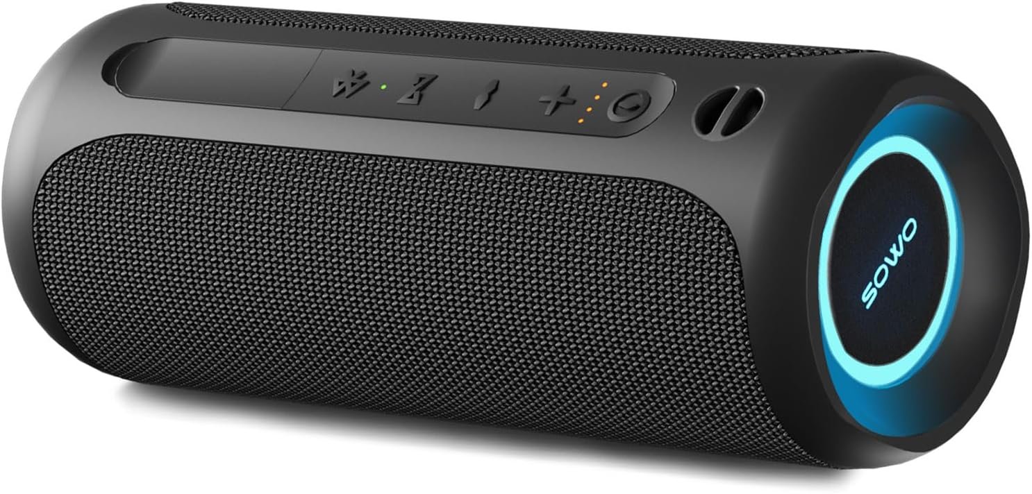 Wireless Portable Speaker,IPX7 Waterproof Bluetooth Speaker, 25W Loud Stereo Sound, Bassboom Technology, TWS Pairing, Built-in Mic, 16H Playtime with Lights for Home Outdoor – Black | 25W Stereo Sound, Bassboom Technology, TWS Pairing, Built-in Mic, 16H Playtime with Lights for Home Outdoor – Black