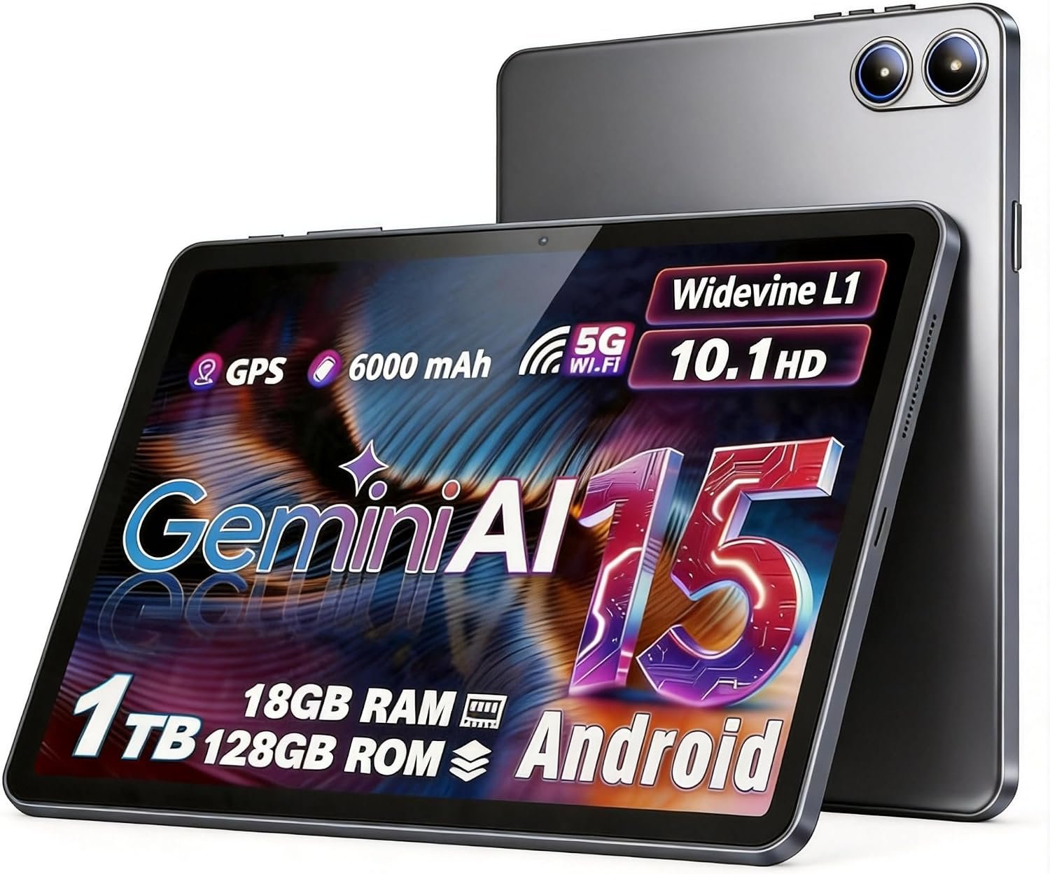 Android Tablet 10 Inch with Octa-Core Processor, 18GB RAM 128GB ROM 1TB Expandable, 1280×800 HD IPS Display, 6000mAh 7H Battery, Widevine L1, GPS, 5G WiFi, BT5.0, 5MP+8MP Dual Camera