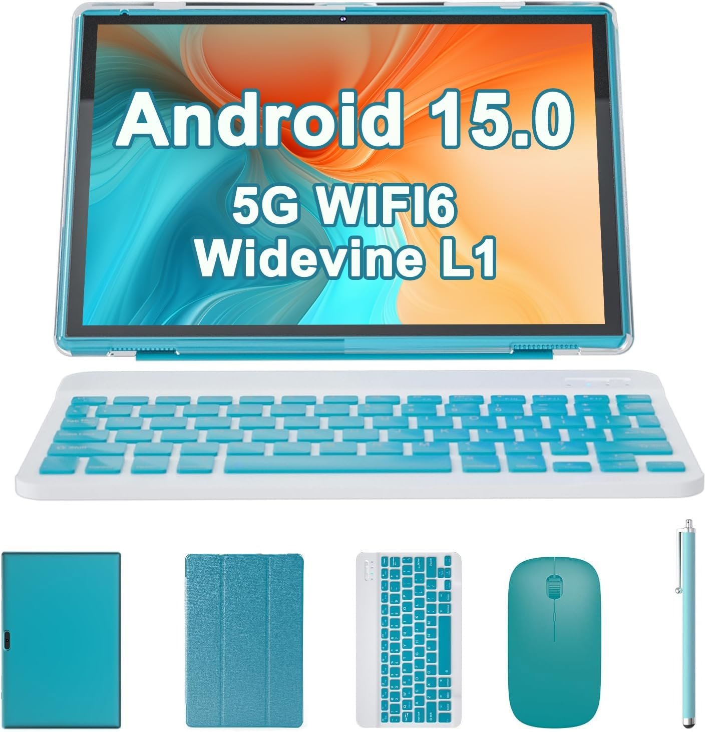 Android Tablet 2 in 1 with Keyboard Case Mouse Stylus, 10 inch Tablet Android 15 Tablets PC, 8GB RAM+32GB ROM Support 1TB Expandable, 6000mAh Battery 10.1″ Tableta 2MP+8MP Dual Camera WiFi-6 Tablets