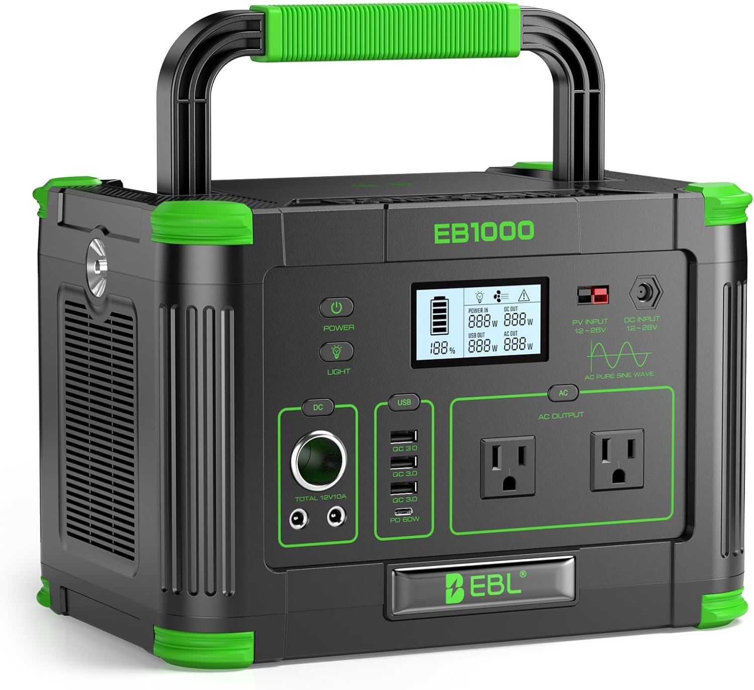 EBL Portable Power Station 1000W Solar Generator 999Wh for Home Backup | Fast Charging Backup Battery with 10W Wireless Charging & Multiple Ports for Camping RV & Off-Grid