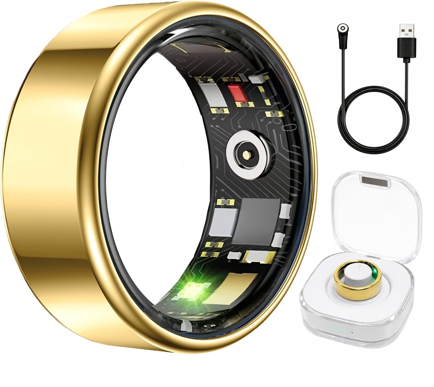 Smart Ring Health & Fitness Tracker for Men & Women, Heart Rate, SPO₂, Sleep & Activity Monitoring, IP68 Waterproof, Long Battery Life, Family Care Mode, No Subscription Fee (Gold, 8)