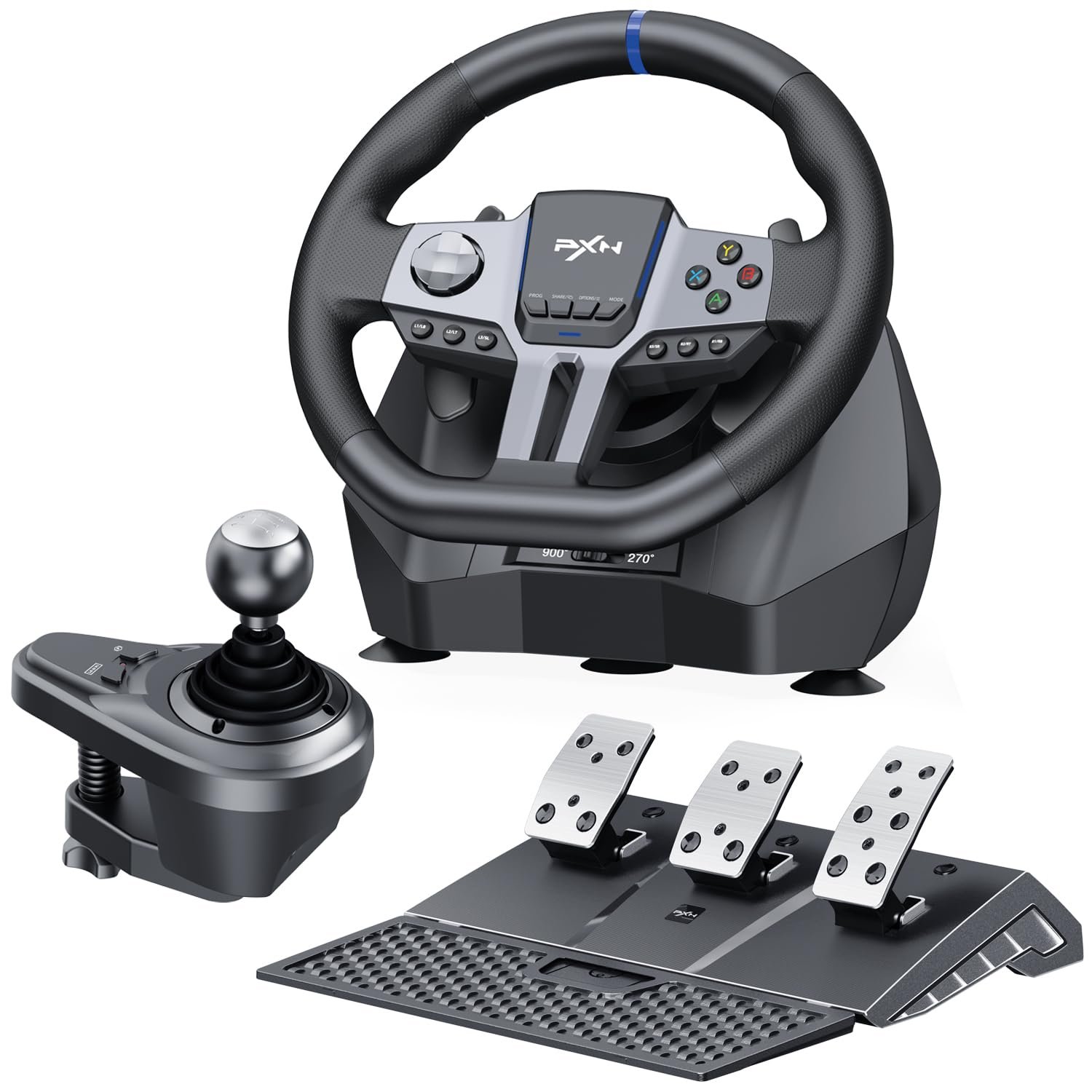 PXN Racing Wheel, 270&900° V9 Gen2 Gaming Steering Wheel | 3 Pedals, H Shifter, APP Support, Vibration Feedback, for PC, PS4, Xbox One, Xbox Series X/S