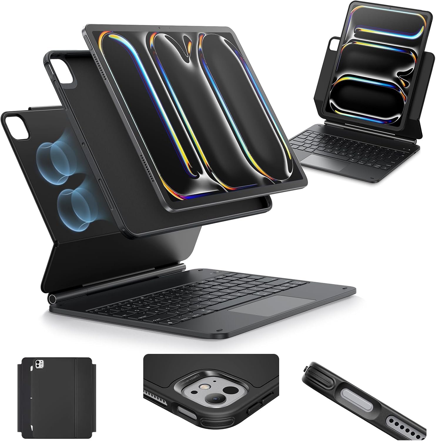 ESR for iPad Pro 13 Inch Case with Keyboard M5/M4,Multi-Mode Magnetic Stand | For Pro 13″ 2025/2024, Secure Magnetic Lock, Detachable Back Case, Precision Multi-Touch Trackpad, Rebound 360 Series, Black