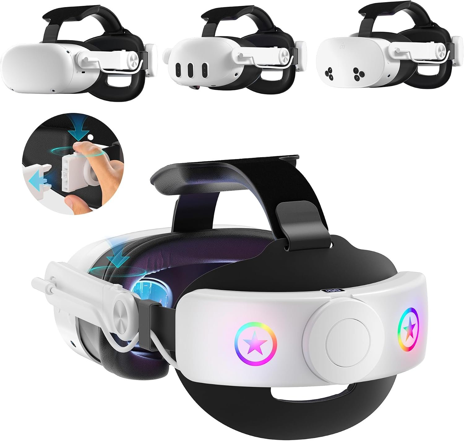 VR Head Set Strap with 10000mAh Battery for Meta Quest 3/3S – Patented One-Click Release, Adjustable Detachable Design Compatible with Quest 2 3/3S, Balanced and Comfortable VR Gaming
