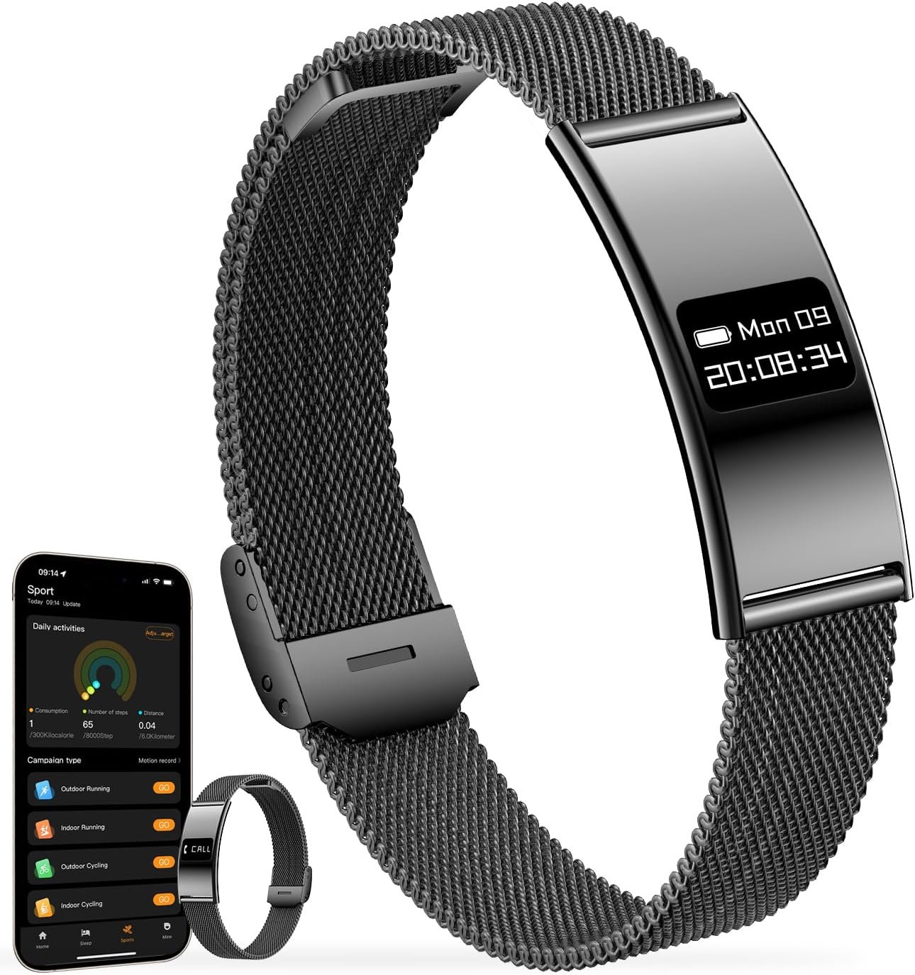 Unisex Smart Bracelet, Fitness Tracker Smart Watch with Heart Rate, Blood Oxygen, Sleep Monitoring, Waterproof, Multiple Sports Modes, Compatible with Android/iOS (Black mesh Tape)