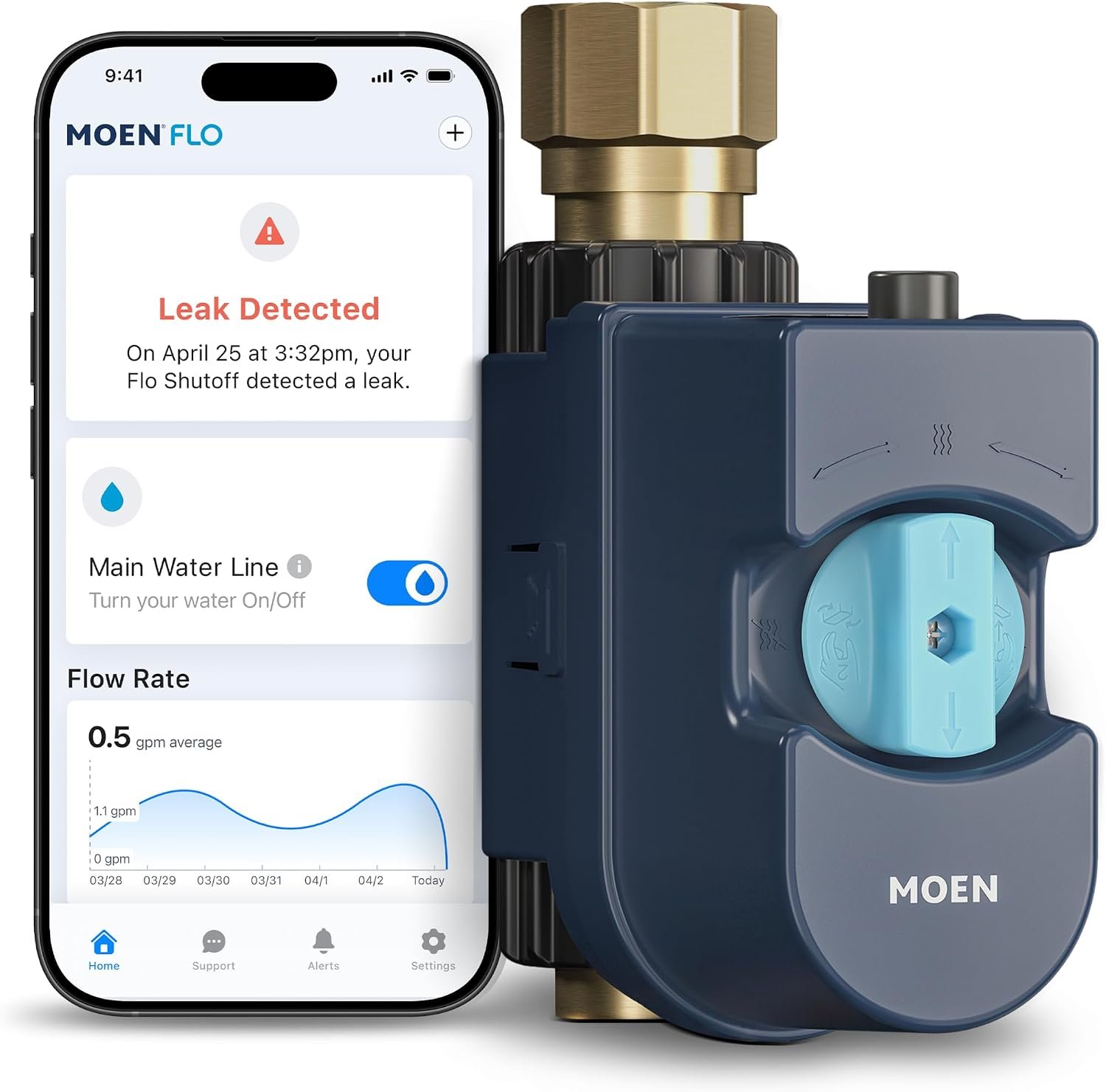 Moen Flo 1-inch Smart Water Shut Off Valve, Smart Home Water Monitor Leak Detector, Wifi Connected, App Enabled Flow Meter and Shutoff, 900-006
