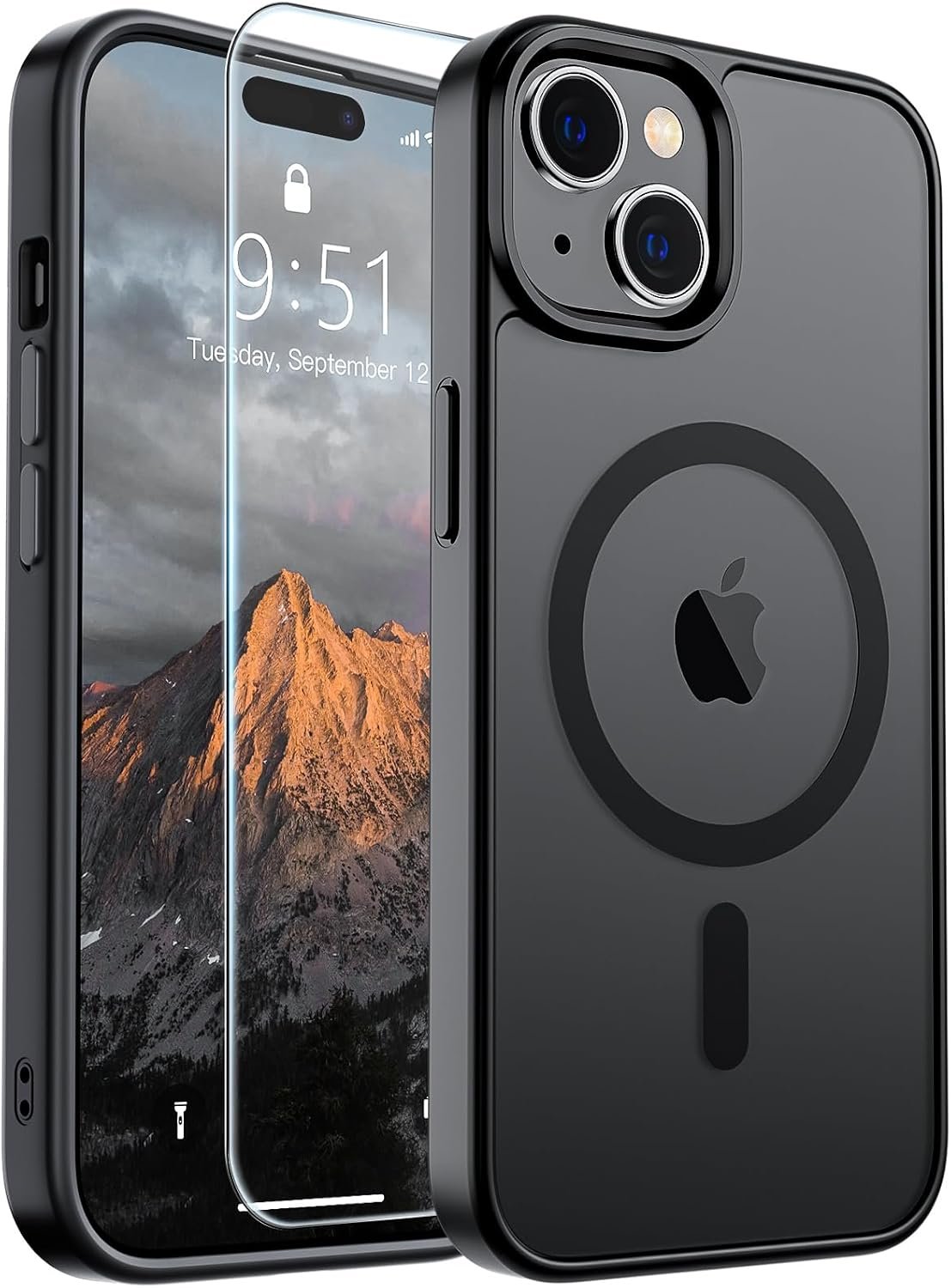 SUPFINE Magnetic for iPhone 15 Case Black | With Screen Protector, Translucent Matte, Compatible with MagSafe, Military Grade Drop Proof, Rugged Shockproof Protective