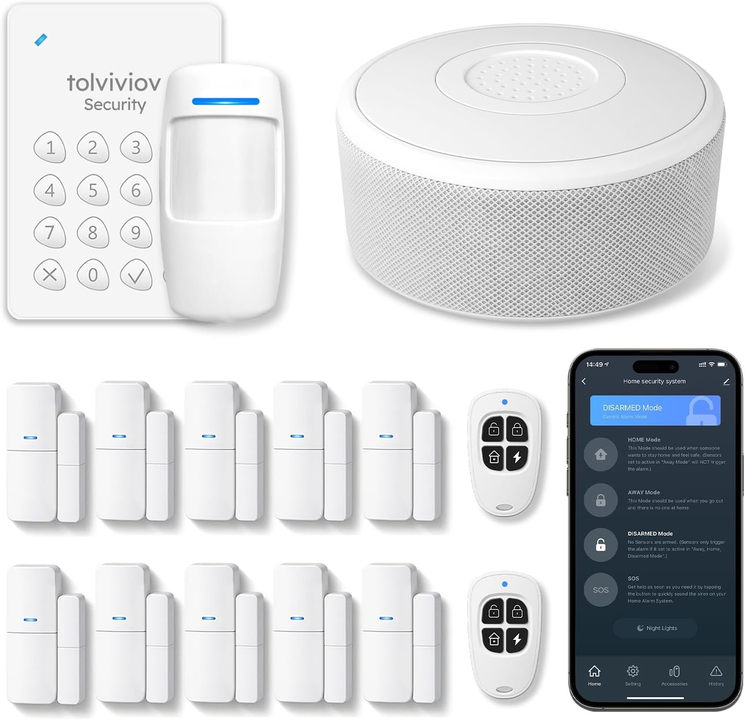 WiFi Alarm System for Home Security, DIY, No Monthly Fee, App Alerts | 120db alarm, 8-Hour Backup Battery, Instant App Alerts, DIY Installation, Expandable Home Protection, for window door alarm