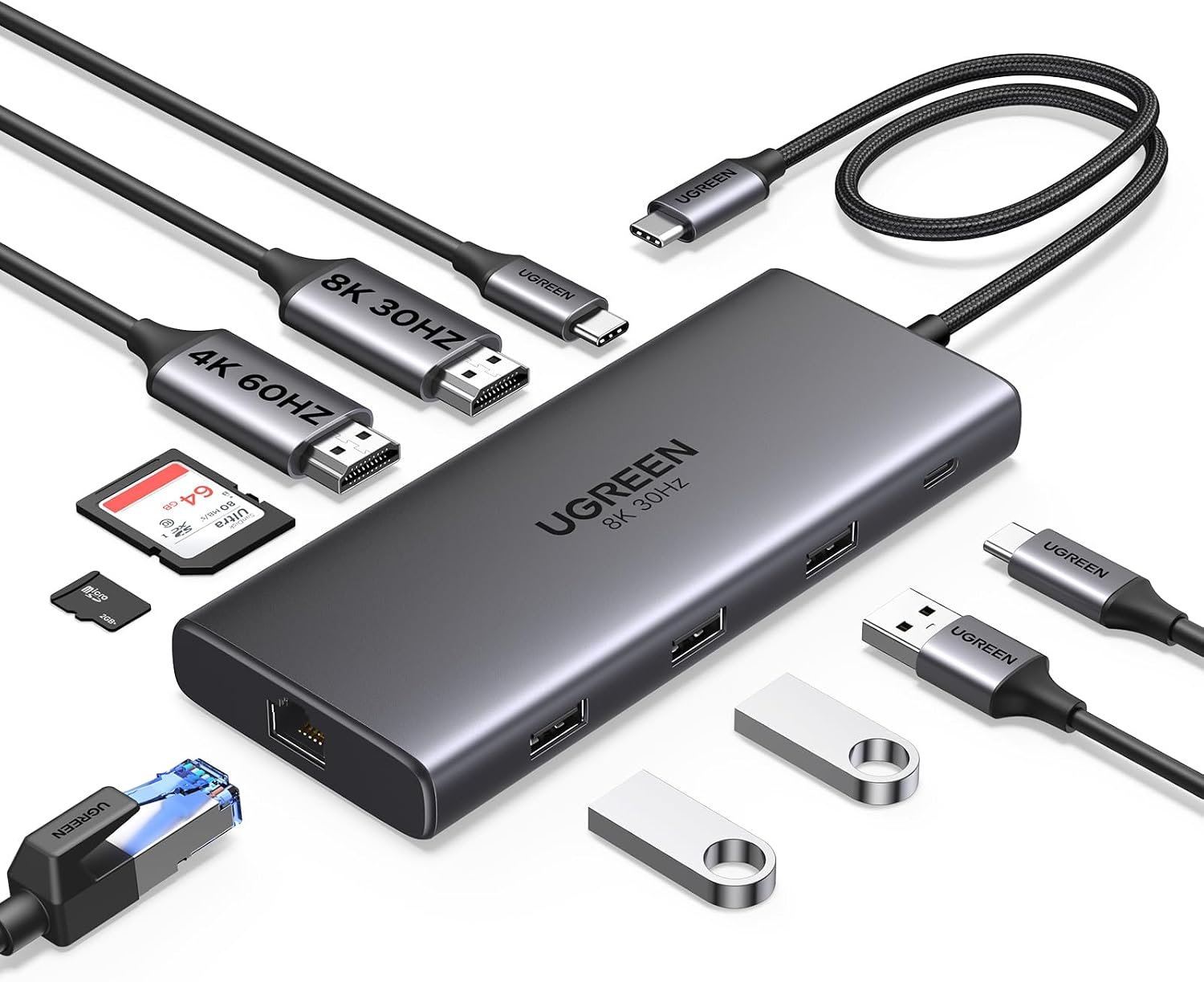 UGREEN USB C Docking Station Dual Monitor, 10-in-1 Laptop Dock with 2 HDMI | 2x HDMI, Single 8K, 100W PD, 1Gbps Ethernet, 4x 5Gbps USB-A/C Data, SD/TF, Revodok Pro Aluminum USB-C Dock for Dell/HP/Lenovo