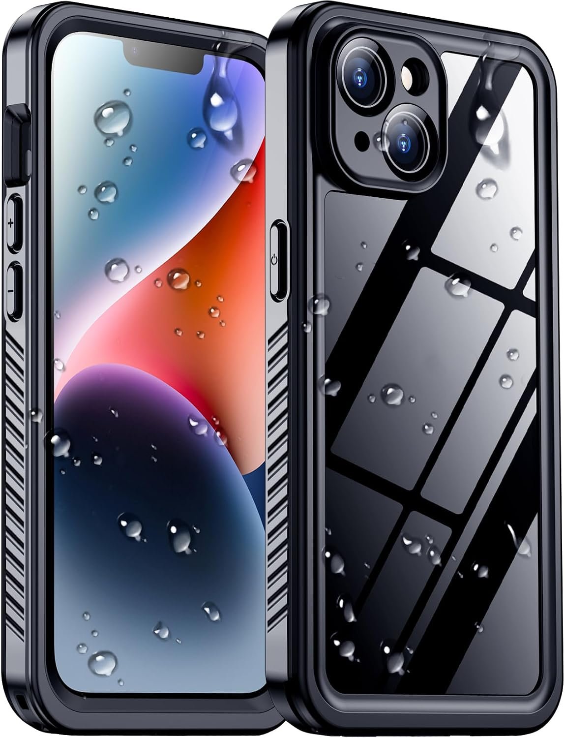 Compatible with iPhone 14 Case Waterproof, Built-in Screen & Camera Protector IP68 Underwater Full Body 14FT Military Dropproof Shockproof Phone Case 6.1″-Black/Clear