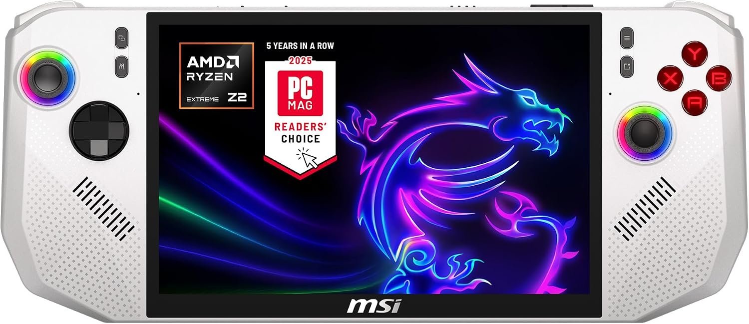 msi Claw A8 PC Gaming Handheld: AMD Ryzen Z2 Extreme, 8″ FHD+ 120Hz Display, 24GB LPDDR5x, 1TB NVMe SSD, SD Card Reader, Thunderbolt 4, Win 11 Home: White BZ2EM-070US