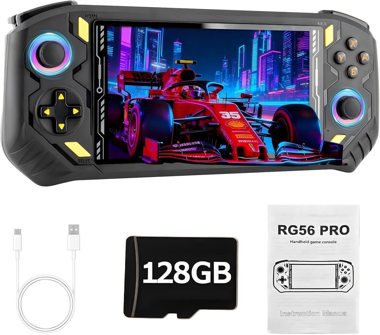 RG56PRO Retro Video Game Console – 5.5 Inch IPS Screen,31000+ Classic 3D Games,5000mAh Battery, Open Linux System,Portable Console with 128G TF Card – Birthday Gift for Boyfriend (Black)