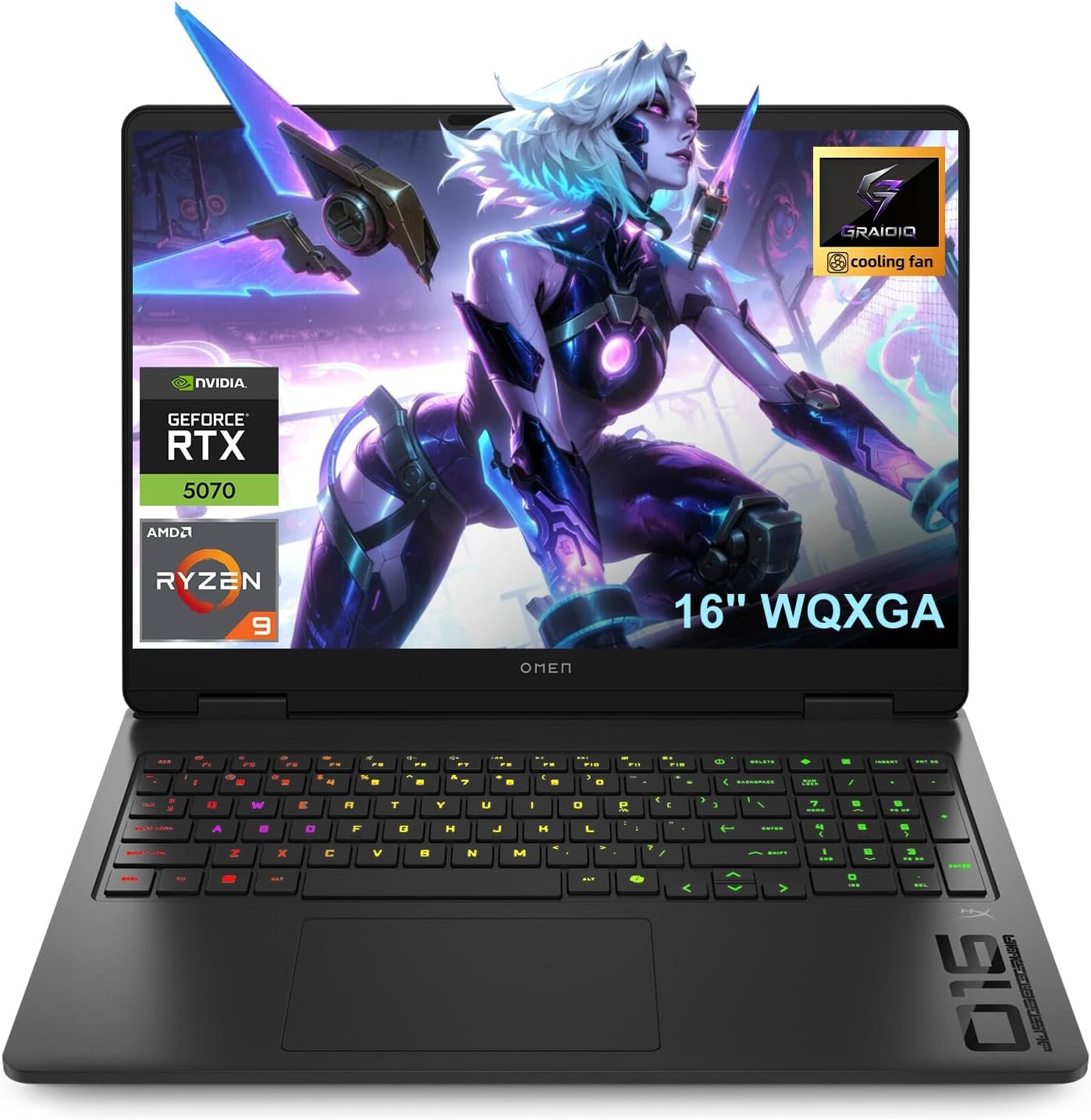 HP 16″ Omen RTX 5070 & AMD Ryzen 9 8940HX Gaming Laptop, 32GB DDR5+ 1TB SSD | WQXGA 2560*1600 240Hz Display, 4-Zone RGB Keyboard, Wi-Fi 6, FHD IR camera, RJ-45, Windows 11 Home, Black