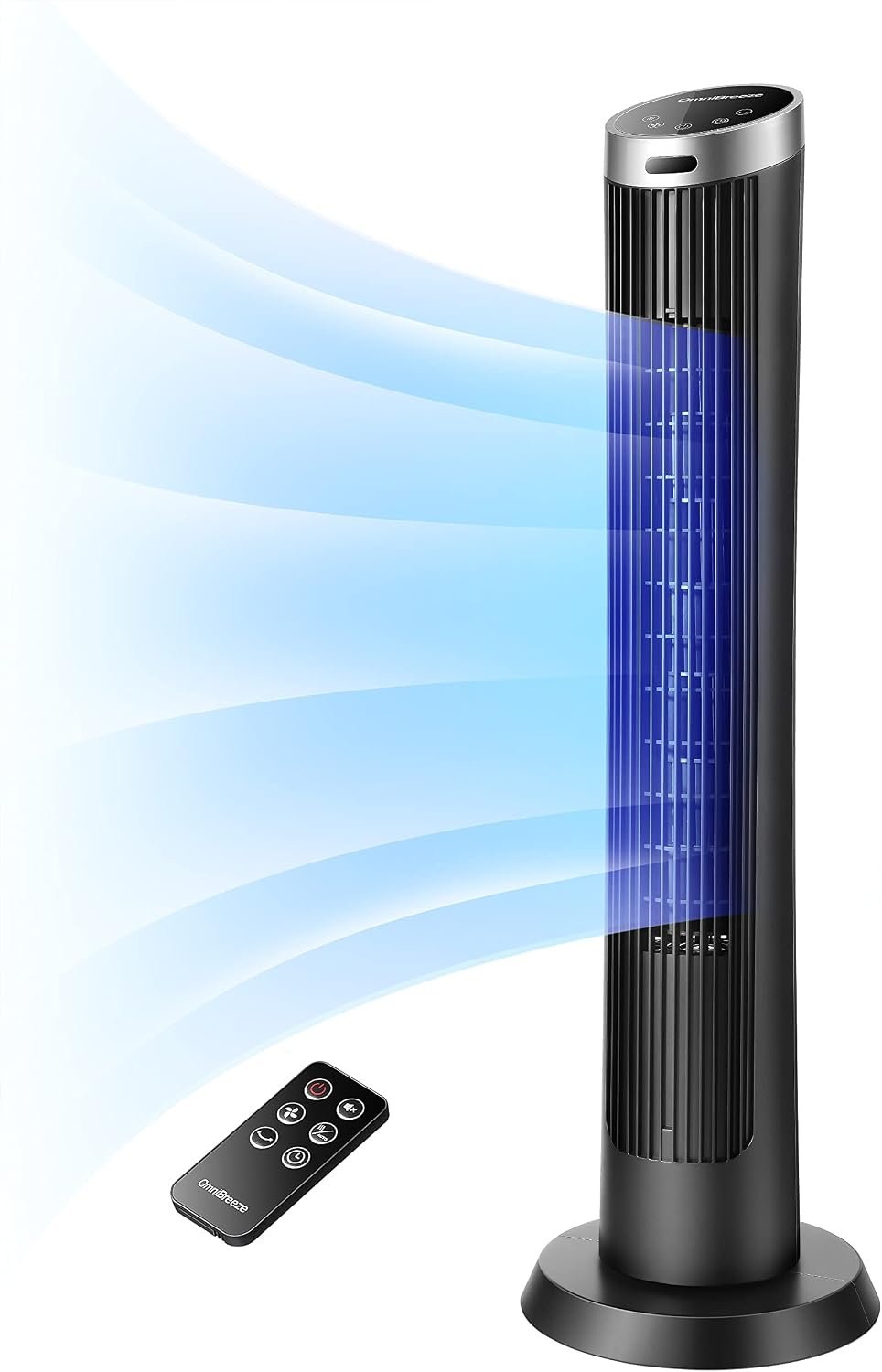 OmniBreeze Digital Electric Tower Fan, with Remote Control, LED Display, Standing Bladeless Floor Fans Cooling and Quite Indoor Living Room Bedroom use (40 Inch)