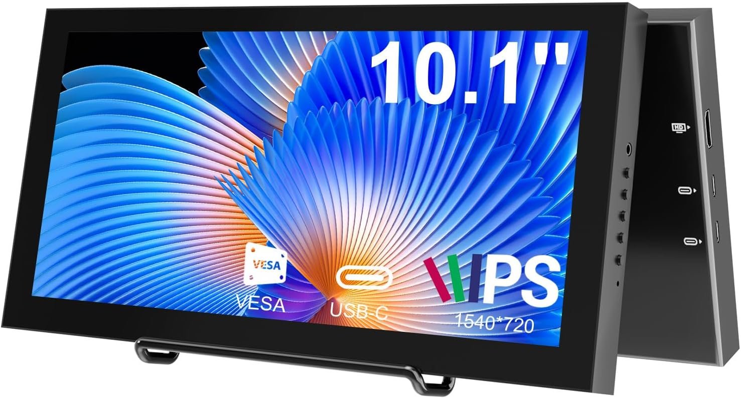 10.1 Inch Secondary Mini Monitor,IPS Stretched Bar LCD Travel Display | 1540×720 USB-C HDMI Portable Secondary Display with Stand & Speaker, CNC Material for PC Laptop AIDA64, Speaker