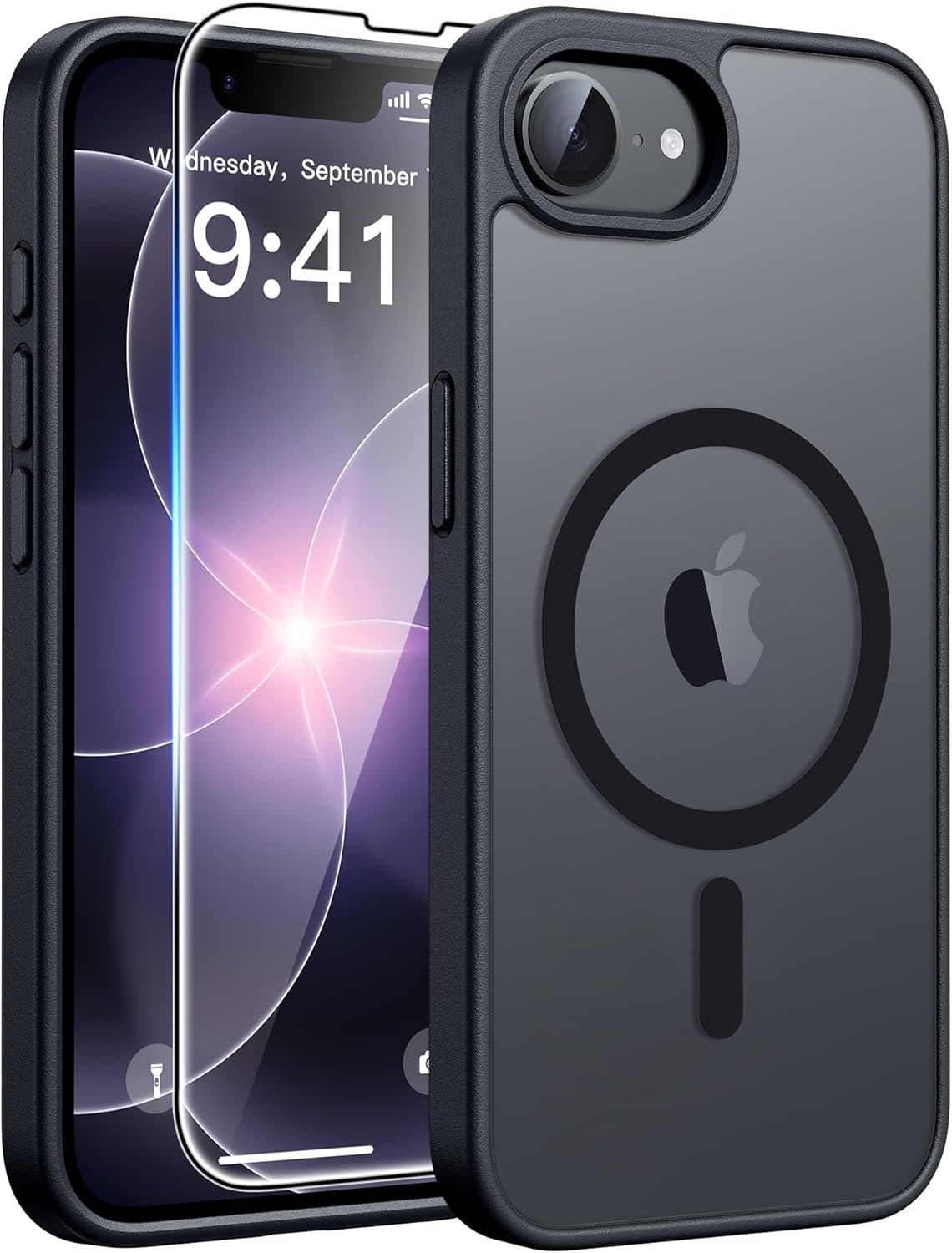 FNTCASE for iPhone 17e Case: iPhone 16e Phone Case [Compatible with Magsafe] Translucent Matte Case with [Screen Protector] Military Grade Shockproof Protective Phone Cover-Black