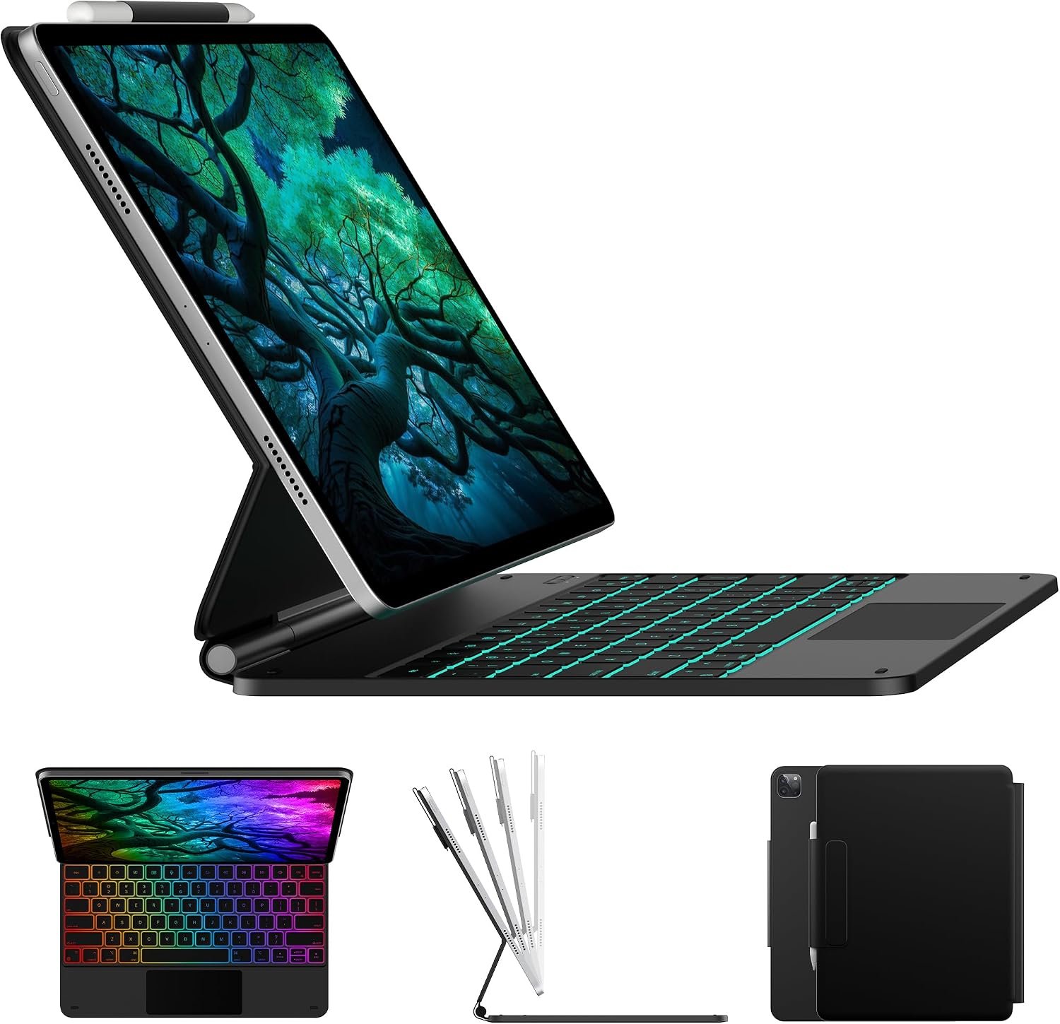 typecase Edge Keyboard Case for iPad Air 13-inch(M4/M3/M2, 2026/2025/2024) & iPad Pro 12.9-inch(6th/5th/4th/3rd Gen), Magic Keyboard with 11-Color Backlight, Multi-Touch Trackpad, Pencil Holder, Black