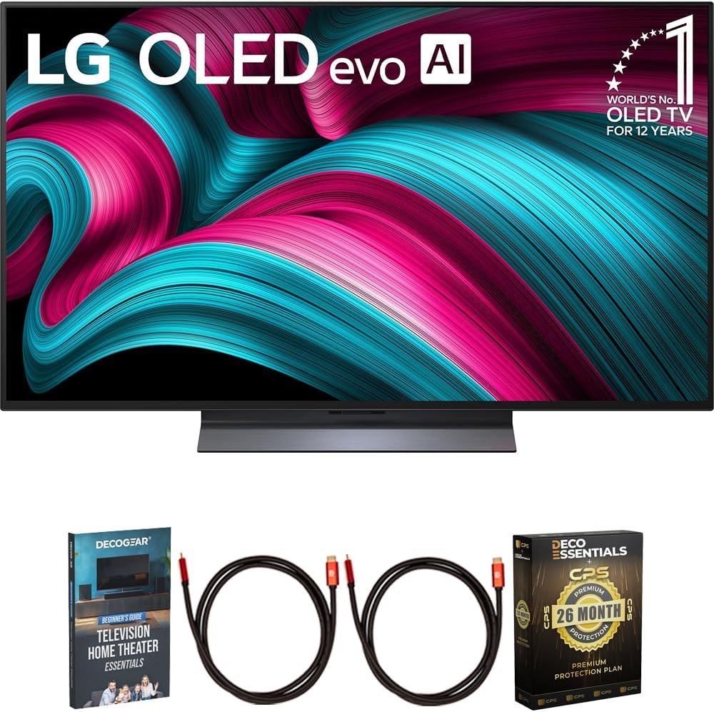 LG 65 Inch Class C5 Series OLED evo 4K UHD Smart webOS TV 2025 OLED65C5PUA Bundle with Deco Gear Home Theater Guide, 2 HDMI Cables and Deco Essentials CPS 26 Months Premium Extended Protection Pack