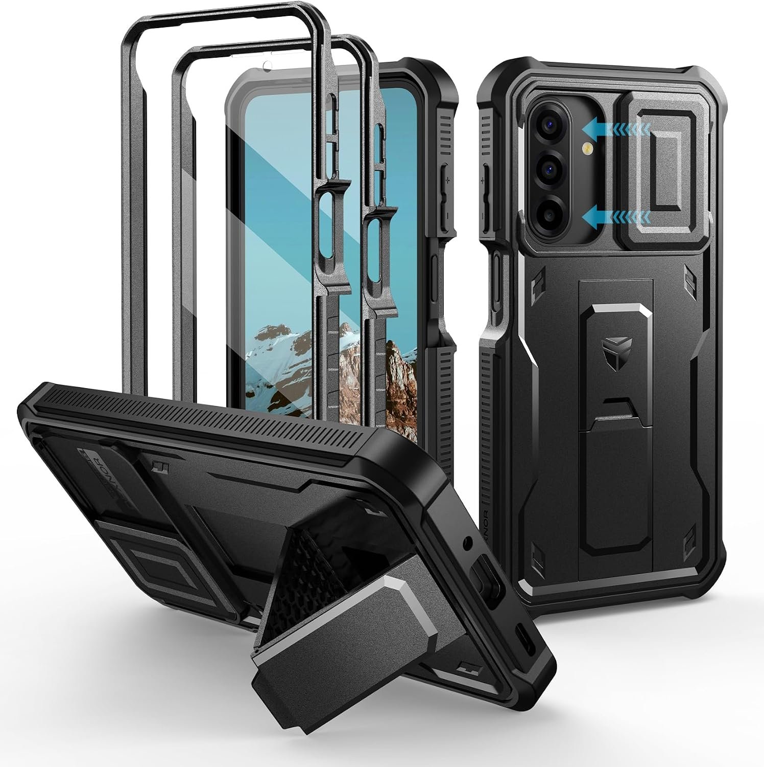 Dexnor for Samsung Galaxy A17-5G Case, [2 Front Frame] [Bulit-in Magnetic Slide Camera Cover & Kickstand] Heavy Duty Protection Shockproof Samsung A17-5G Case with Screen Protector, 6.7 inch Black