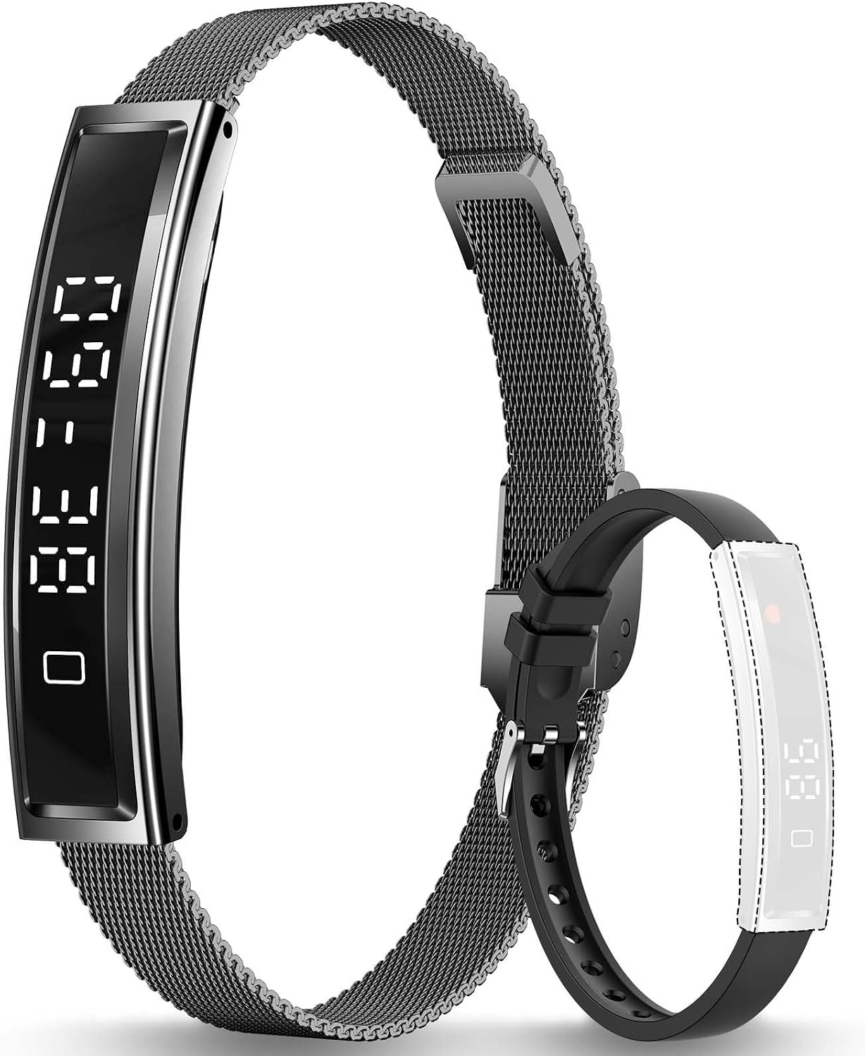 Smart Bracelet Fitness Health Tracker for Men Women with 2 Bands | 24/7 Heart Rate/Pressure Detection/Sleep Monitor, 5ATM Waterproof, Multiple Sport Modes, Android iOS Compatible