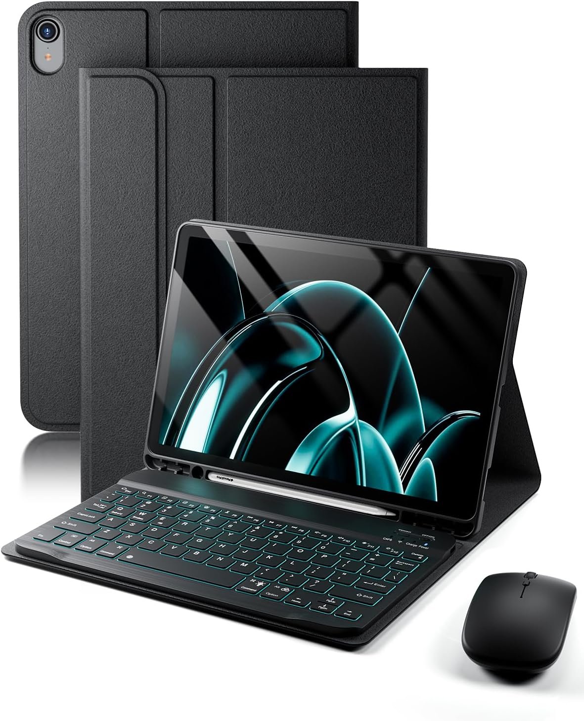 TUNKARMOR for iPad A16 11th / 10th Generation Case with Backlit Keyboard – 7 Color Change for iPad 10th Gen 2022 & 11th Gen 2025 A16 10.9/11 inch Cover – Built-in Pencil Holder with Mouse – Black