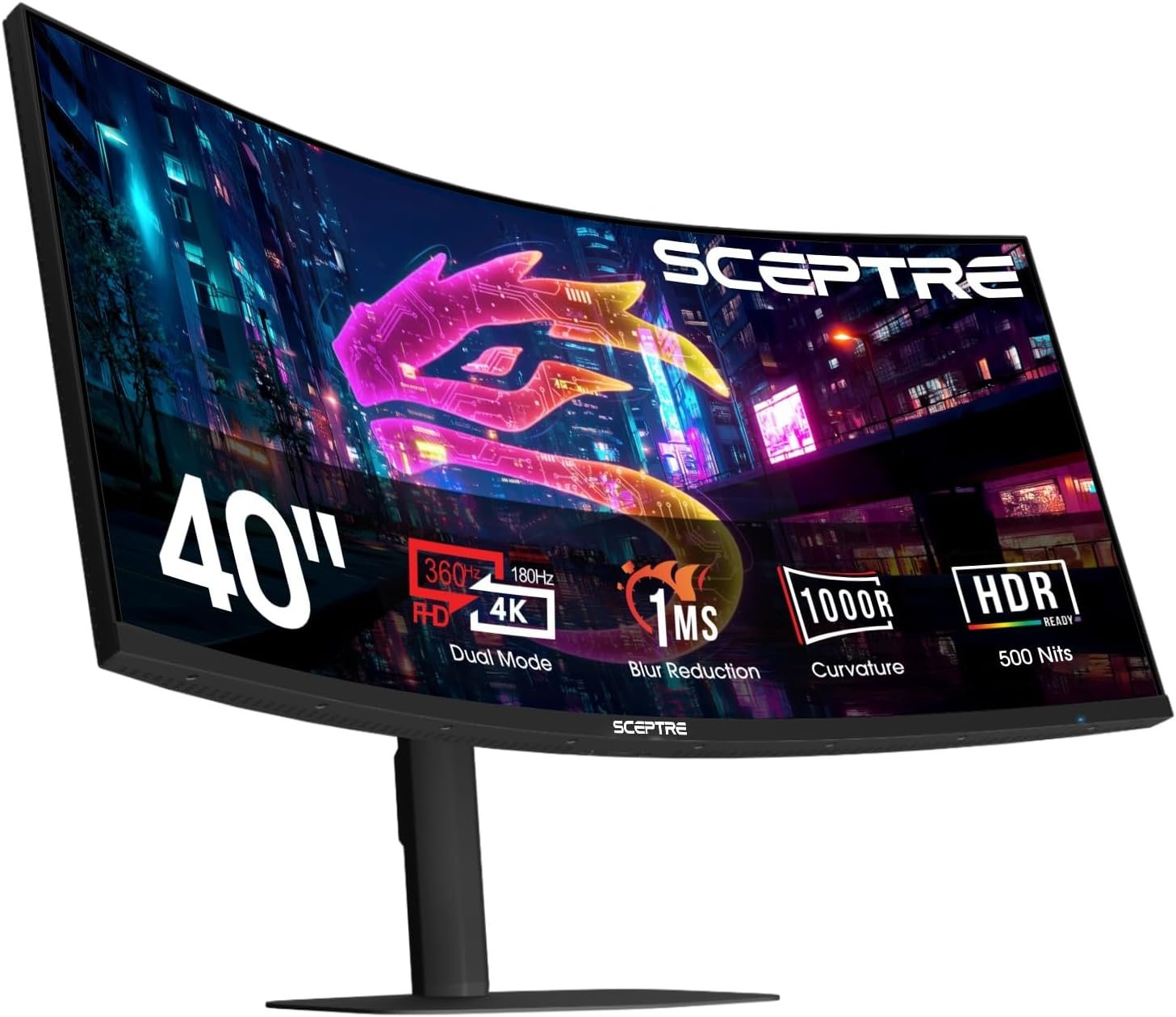 New! Sceptre Curved 39.7-inch 5K2K 5120 x 2160 UHD+ Prime Gaming Monitor up to 180Hz 1000R 1ms DisplayPort X2 HDMI X2 Build-in Speakers, Height Adjustable Machine Black 2027 (C415B-UUS360 Series)