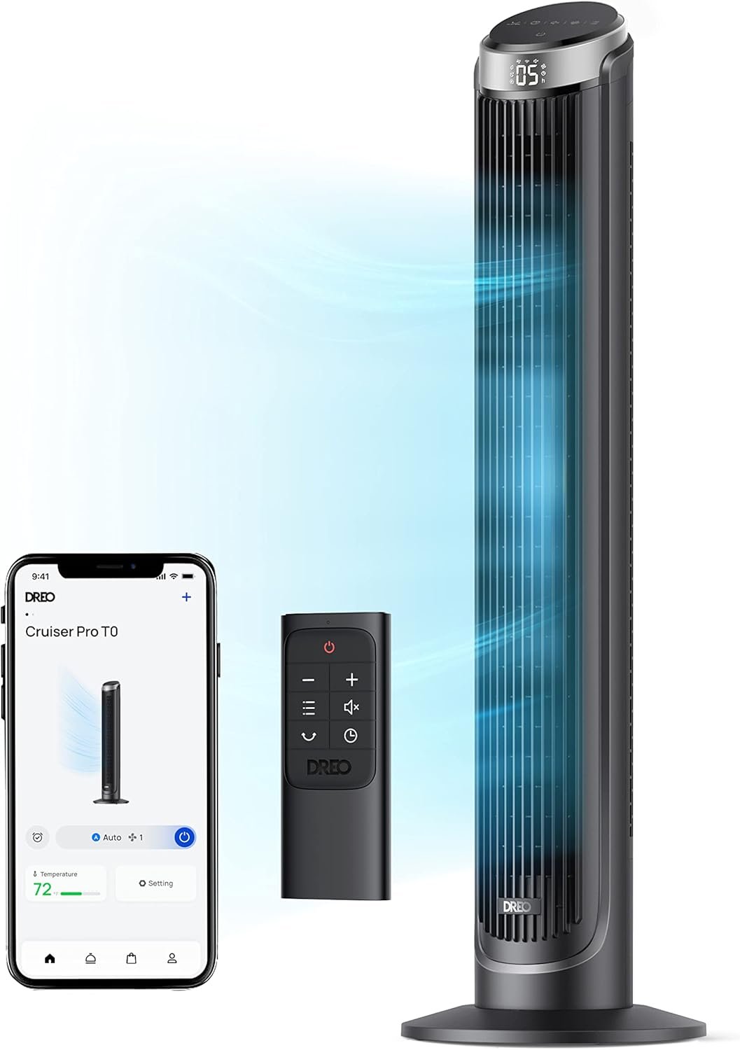 DREO Smart Tower Fan for Bedroom, 90° Oscillating Fan, 26ft/s Wind, 28dB | 5 speeds 4 modes, Quiet Floor Fans for Room , 12H timer, Remote/APP & Voice Control, Standing Fans that Blow Cold Air, Silver