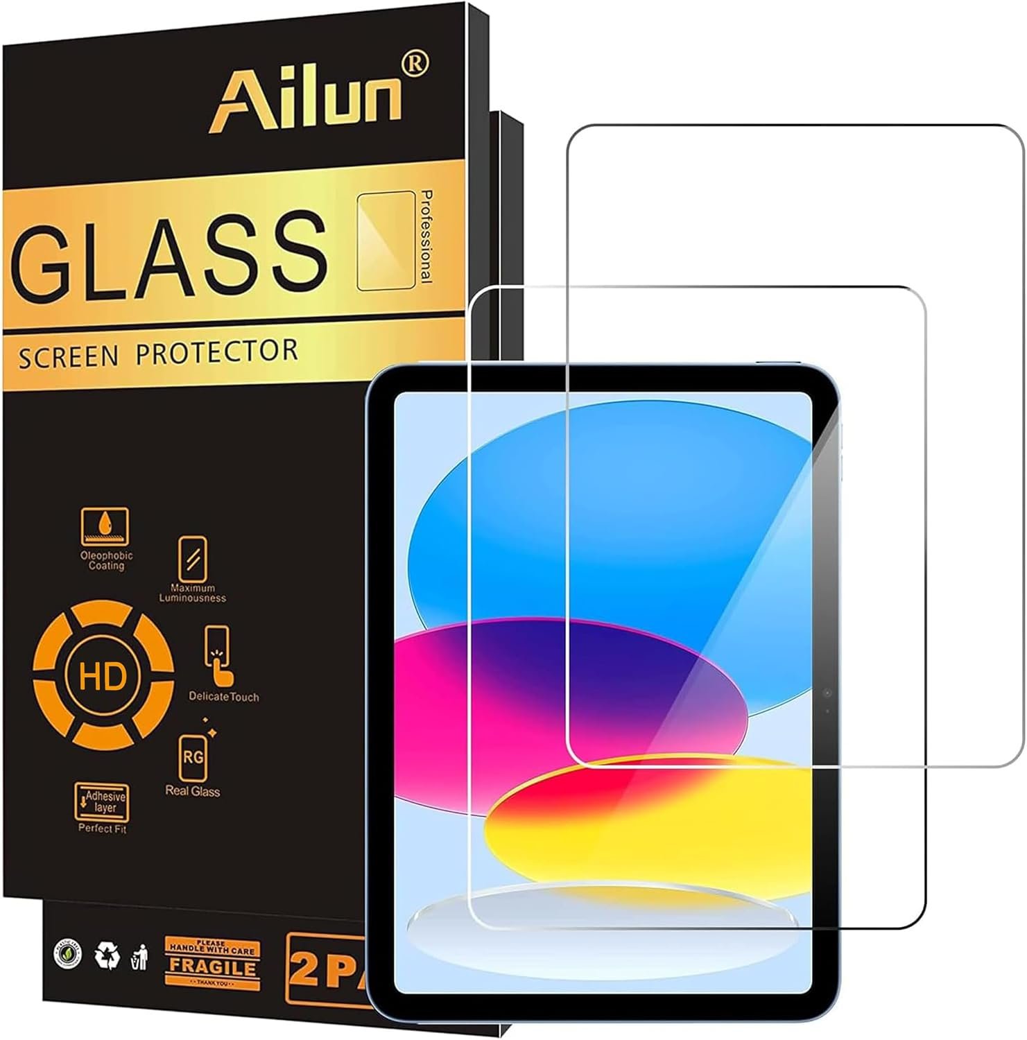 Ailun 2 Pack Screen Protector for iPad 11th/10th Gen 2025/2022 [11″/10.9″] | Tempered Glass, Face ID Compatible, Apple Pencil Compatible, Case Friendly, 2 Pack
