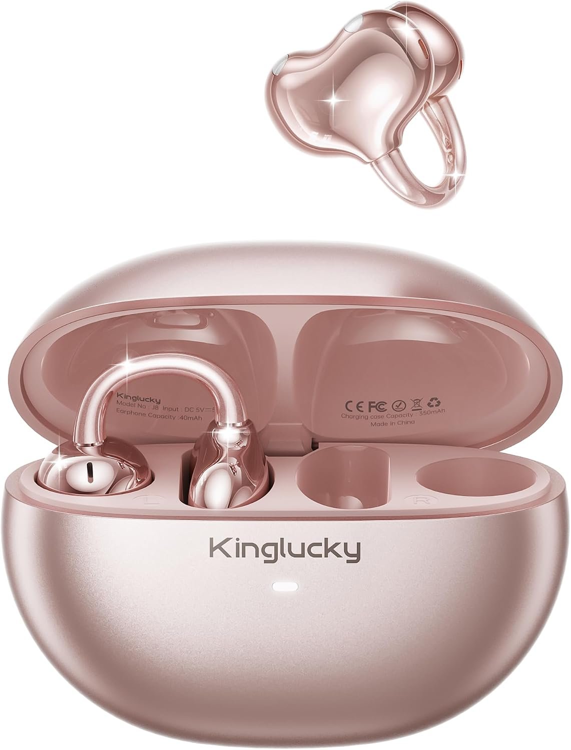 Kinglucky Upgraded Clip-On Earbuds Bluetooth 6.0 Wireless Headphones Open Ear Buds Comfortable Fit & Crystal-Clear Sound, 40H Playtime for Women & Kids Ideal for Small Ears, Sports, Glasses Rose Gold