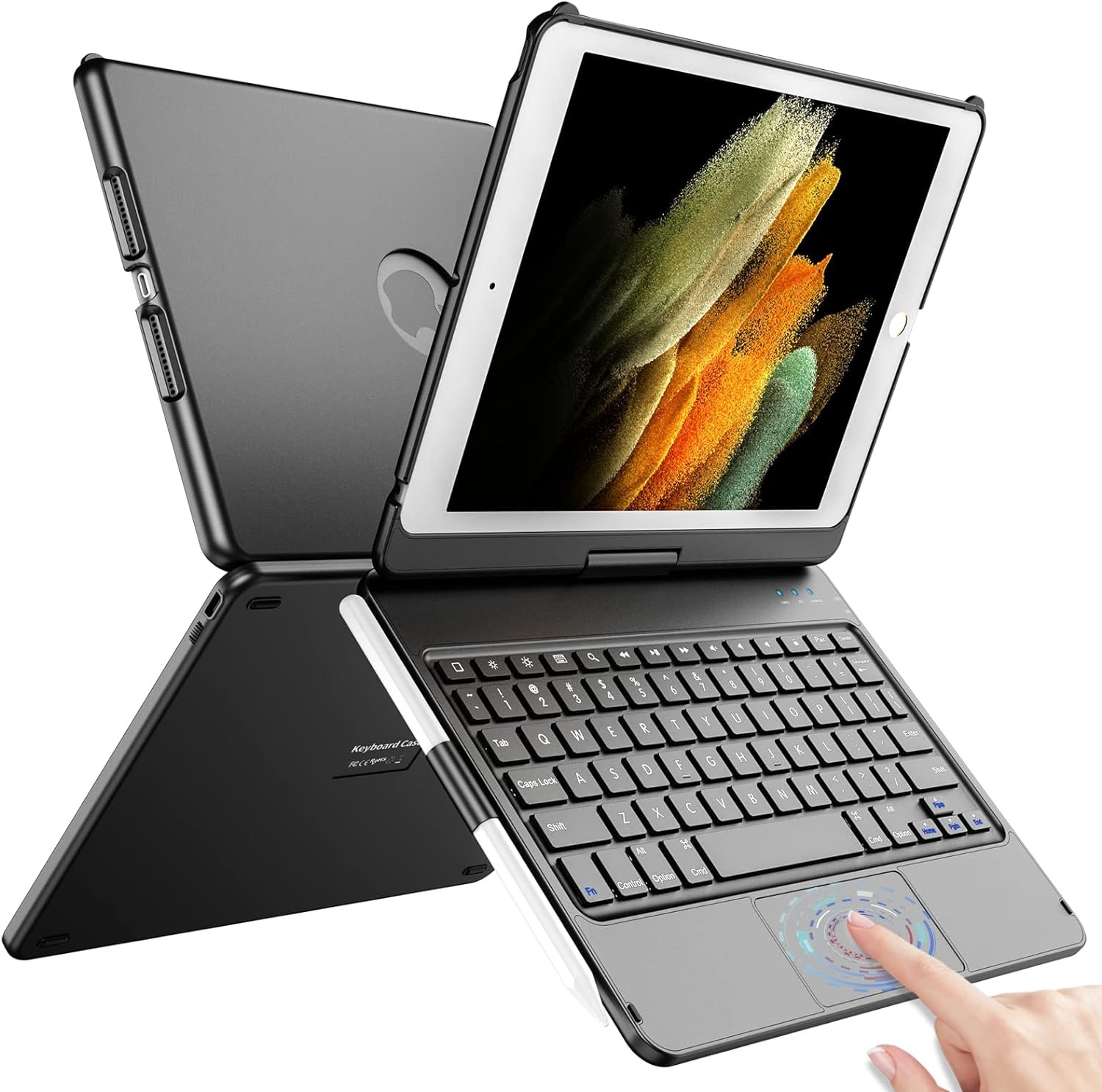 TQQ Touch for iPad 9th Generation Case with Keyboard (10.2″, 2021), Multi-Touch Trackpad, 360° Rotatable Protective Cover for iPad Keyboard 9th/8th/7th Gen with Pencil Holder (Black) | Multi-Touch Trackpad, 360° Rotatable Keyboard case for iPad 8th Gen (2020), 7th Gen (2019), with Pencil Holder (Black)