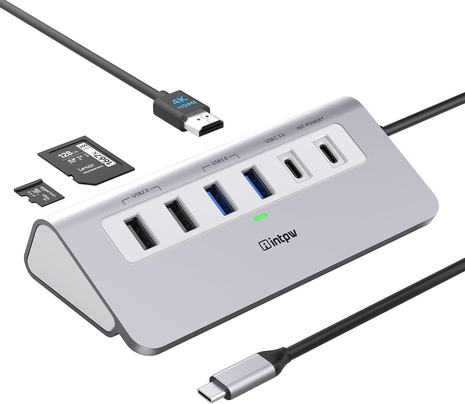 intpw USB C Hub, P9 USB C Hub Multiport Adapter with 4K@60Hz HDMI, PD 100W, Type-C & 2 USB A 3.0 5Gbps, 2 USB A 2.0, SD/TF Card Reader, Aluminum USB Hub for Laptop, iPhone 17 Series, MacBook, iPad