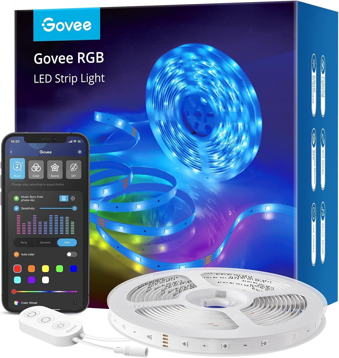 Govee Smart RGB LED Strip Lights, 16.4ft WiFi LED Strip Lighting Work with Alexa and Google Assistant, 16 Million Colors with App Control and Music Sync LED Lights for Bedroom, Home Decor | APP WiFi Control, 16 Million Colors, DIY Mode, 64 Scene Modes, Music Sync, LED Lights for Bedroom, Home Decor