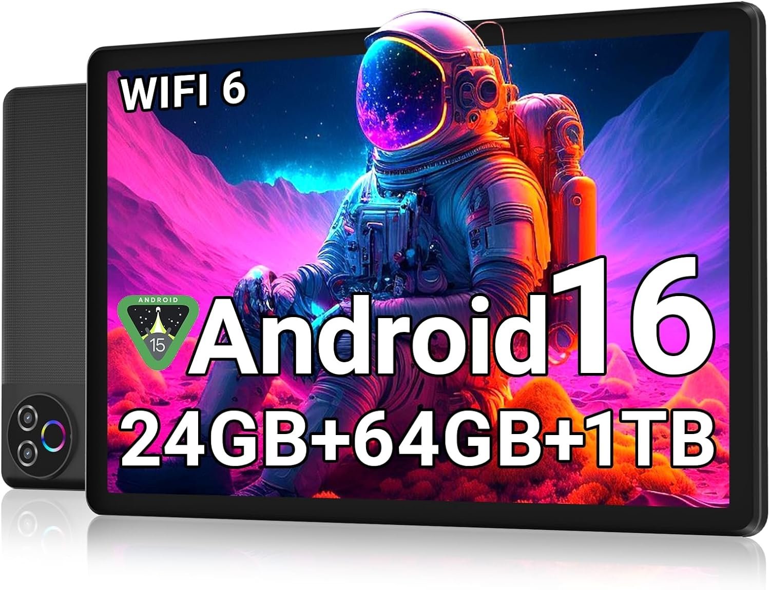 Android 16 Tablet 10 Inch, 24GB RAM 64GB ROM 1TB Expandable, Fast WiFi 6 & BT 5.4 Electronics Tablets HD IPS Touchscreen, 6000mAh 12H Battery, 2*Camera Tablets for Kids & Adults, Gift, Streaming, Work