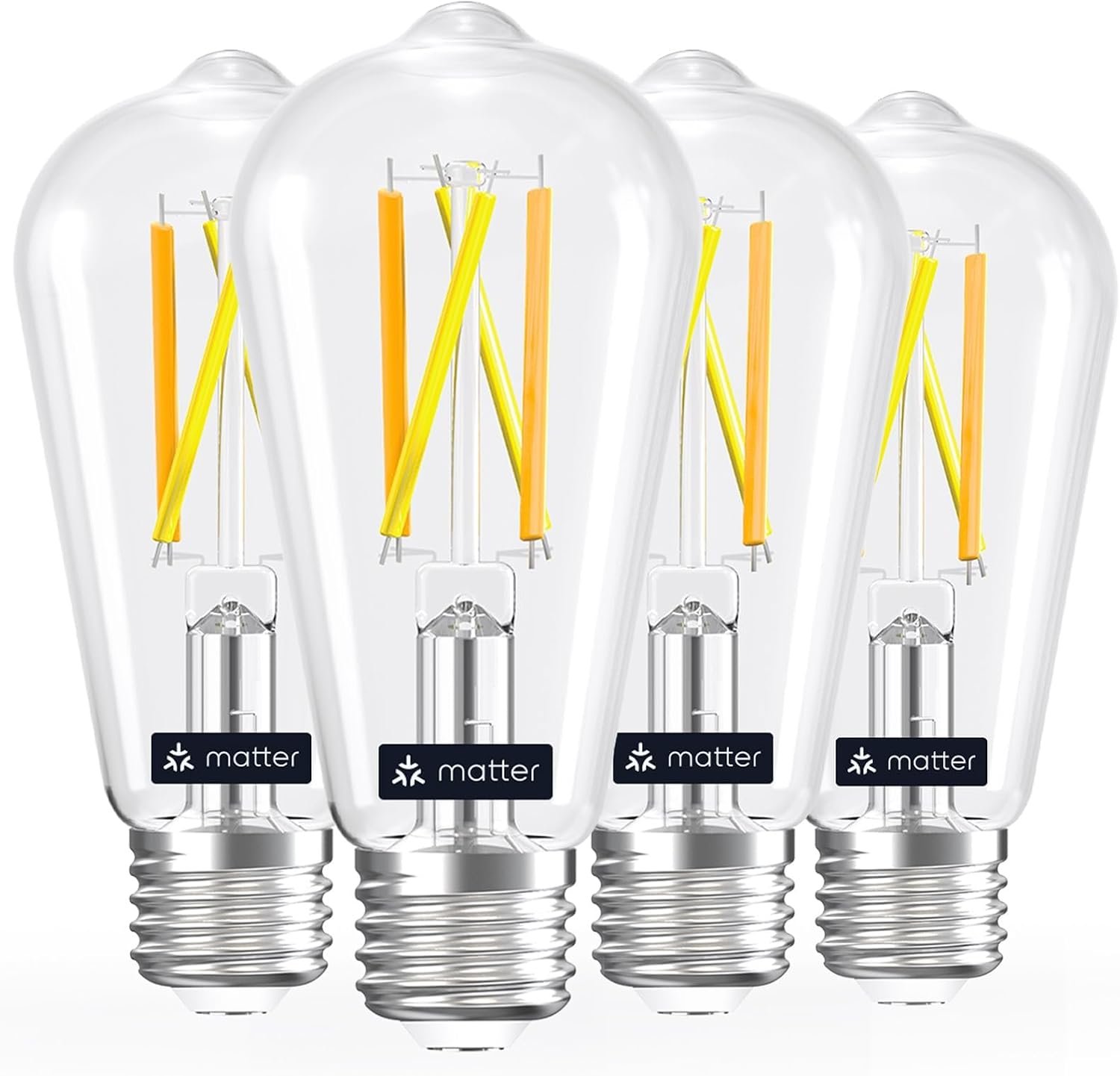 Linkind Matter Smart Edison Light Bulbs, ST19 (58) Vintage Bulbs, 4 Pack | Work with Alexa/Google/Apple Home/SmartThings, 2700K-6500K Warm White to Daylight LED Filament Bulb, E26 Bulb 8W 60W 800LM