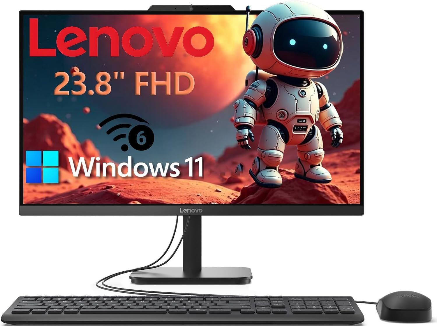 Lenovo 23.8″ FHD All-in-One Desktop • 2026 Edition • 8GB RAM • 256GB SSD • Intel 4-Core Processor • Wi-Fi 6 • Windows 11 • Essential AIO for Home Office & Everyday Tasks