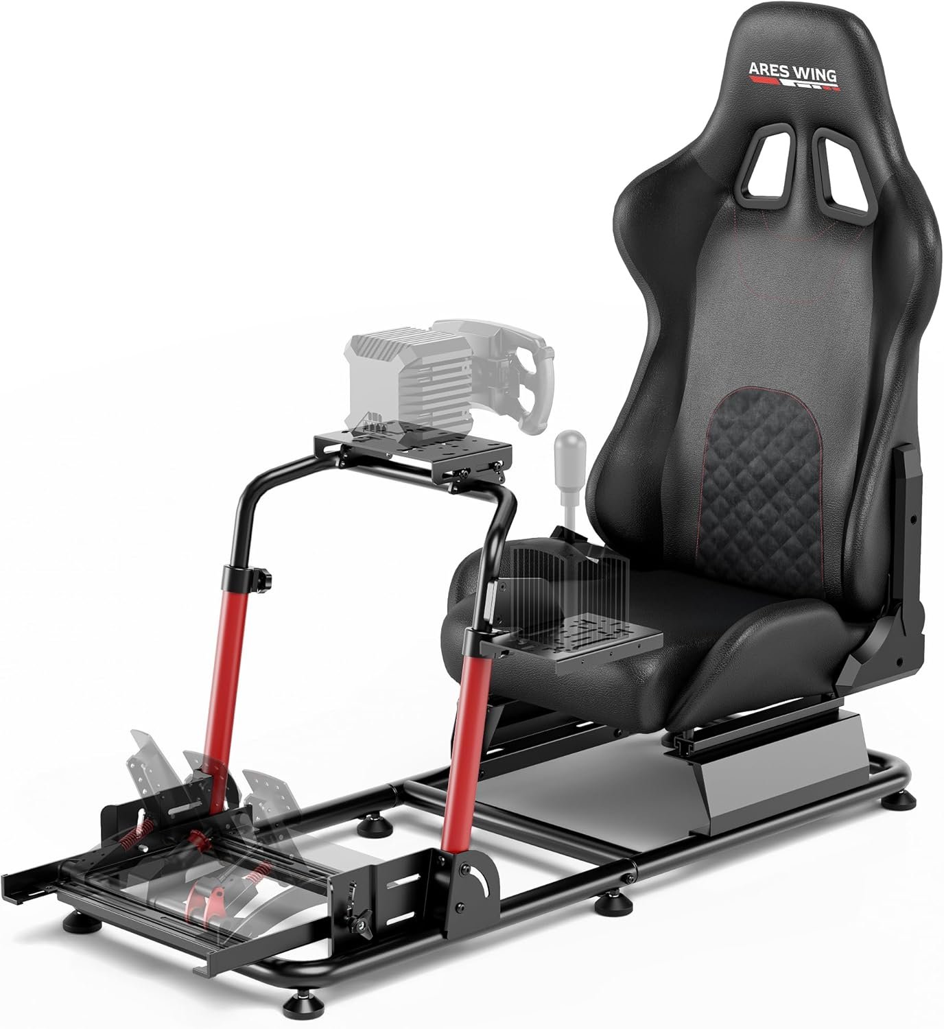 ARES WING Sim Racing Cockpit with Seat – Universal Cockpit Stand Compatible with Fanatec, Thrustmaster, Logitech & Moza, for PS5, PS4, Xbox and PC, Not Included Wheel,Pedals & Shifter
