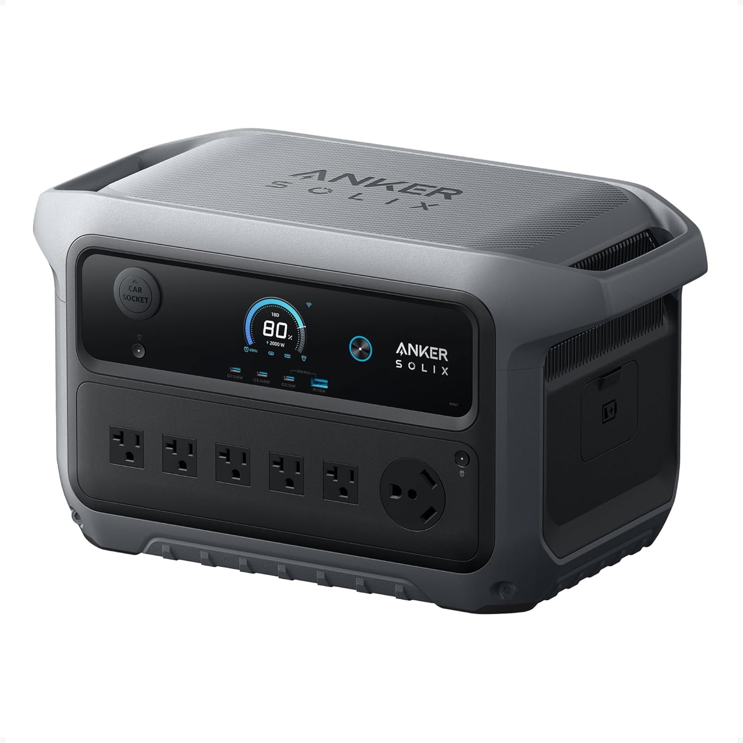 Anker SOLIX C2000 Gen 2 Portable Power Station, 2,048Wh, 2,400W, Camping | 2,048Wh LiFePO4 Battery, Full Charge in 58 Min, 2,400W (Peak 4,000W) Solar Generator for USP, Outdoor and Emergency Use