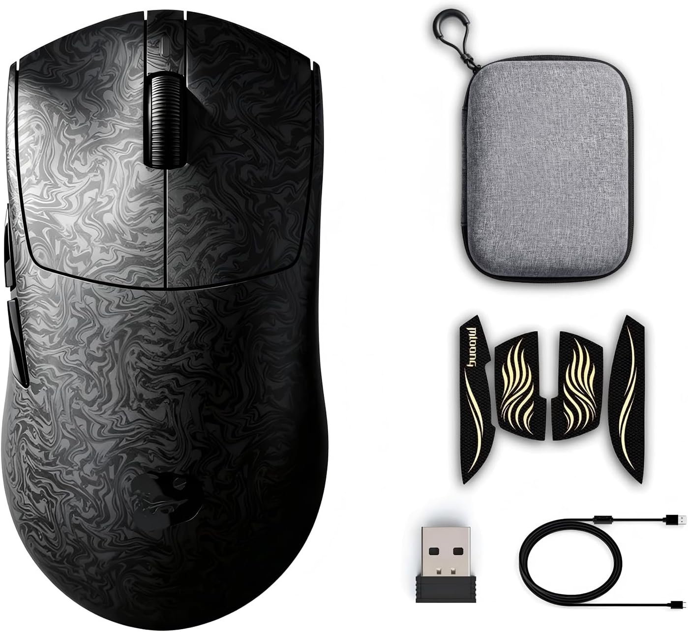 ZORNHER X Mloong MX301 PRO Lightweight Gaming Mouse Wireless,Carbon Fiber Texture Finish,PAW 3315,60g Small Ergonomic Mouse with Anti-Slip Grip,Long Battery Life,Wired/BT/2.4GHz for PC, Laptop, FPS