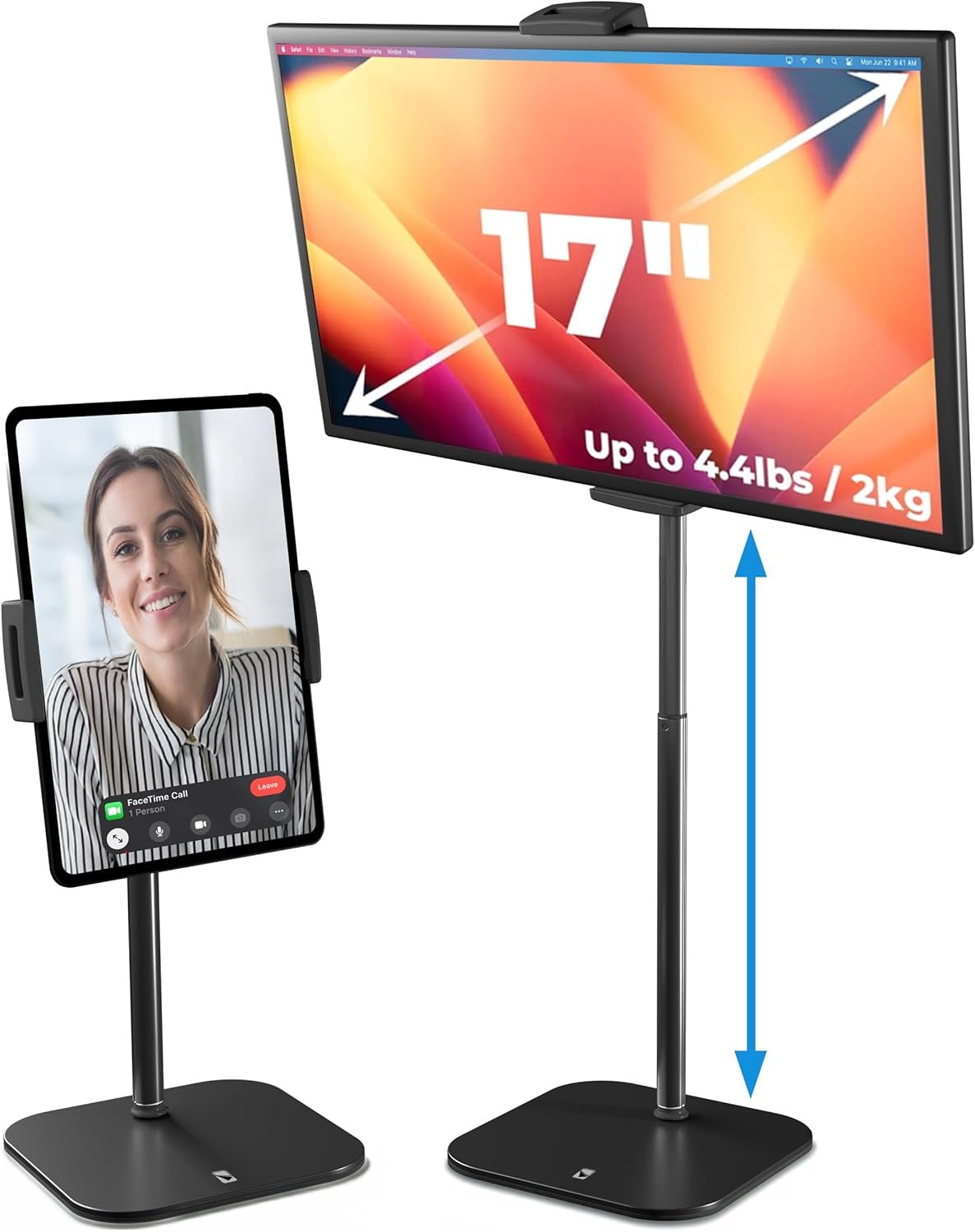 COOPER TabStand, 20″ Tall iPad Stand for Desk, Portable Monitor Holder up to 17″ Holds 4.4lb, Desktop Tablet Stand, Tablet Mount, Apple iPad Holder for Desk, for Samsung, Kindle, Fire (Night Black)