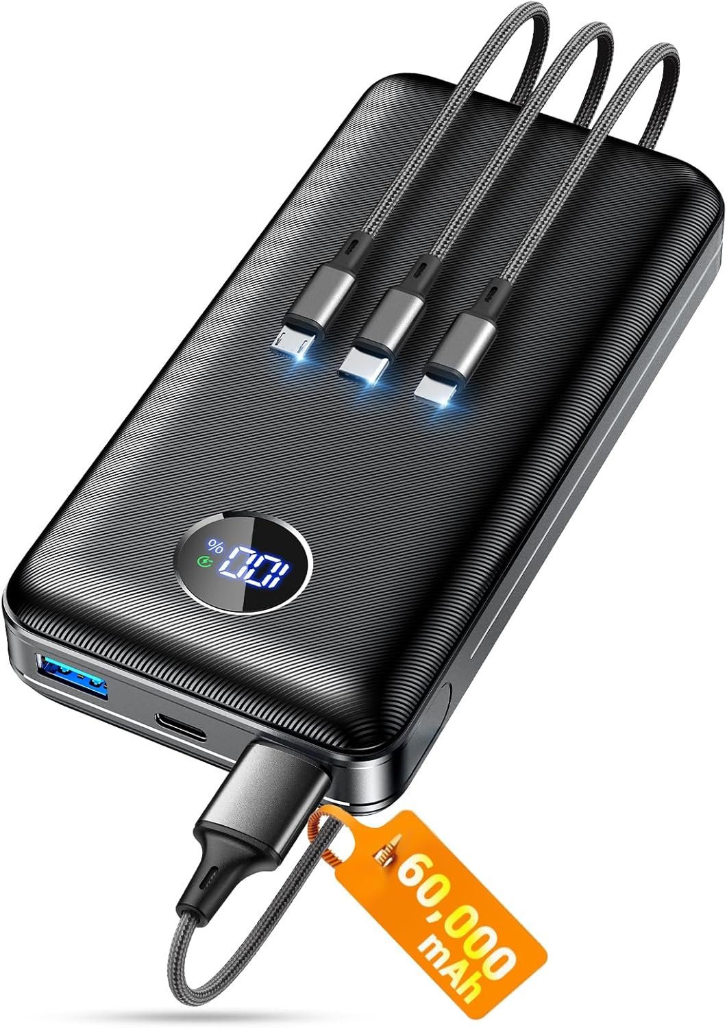 ZZI Portable Charger Power Bank 60000mAh, 22.5W PD Fast-Charge Battery Pack | Charge 5 Devices, 3 Ports & 3 in 1 Cable (USB-C/iOS/Micro-USB), LED Display, for All Cell Phones, Tablets, Camping, Outages